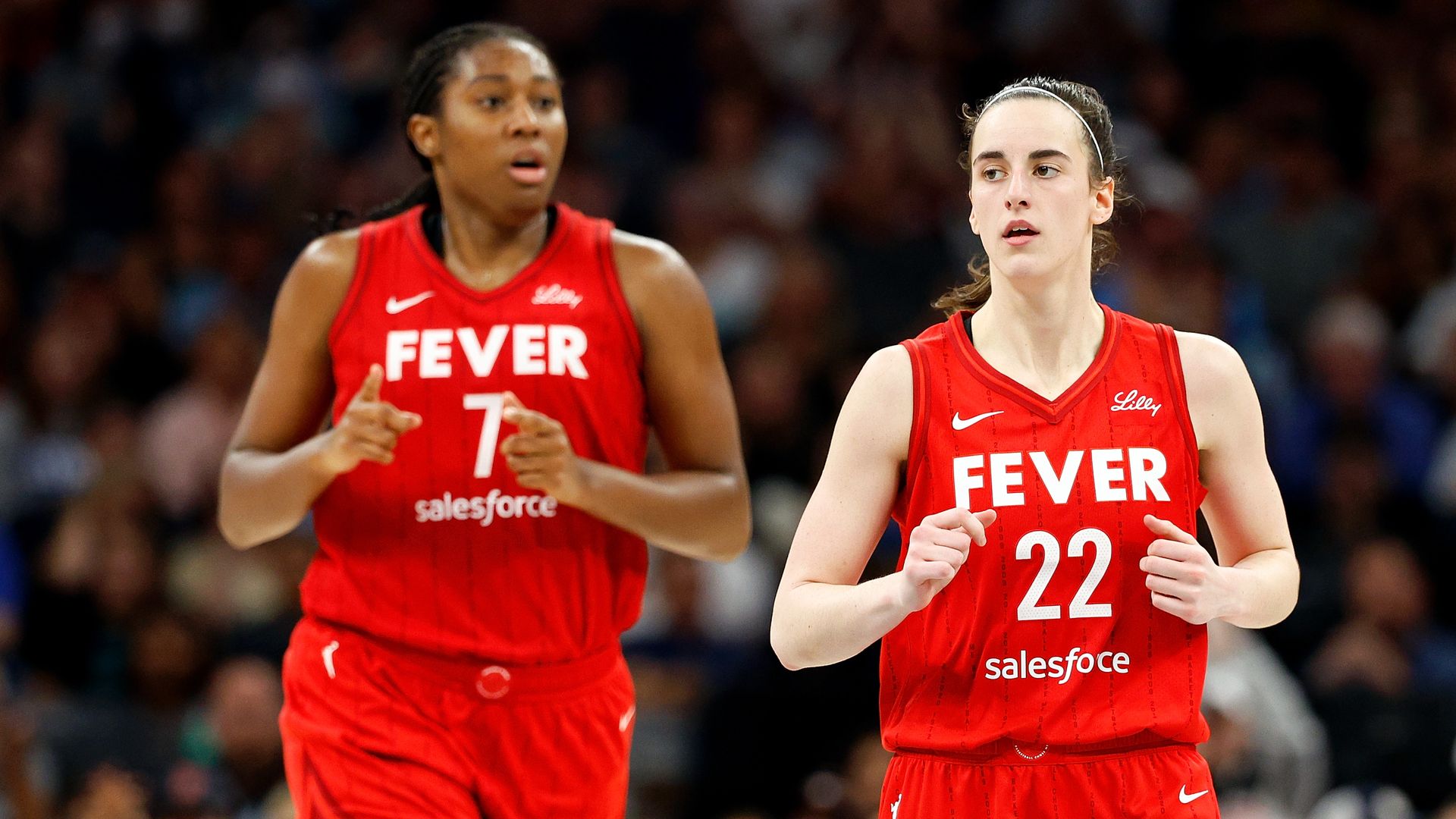 Caitlin Clark and Aliyah Boston of the Indiana Fever.