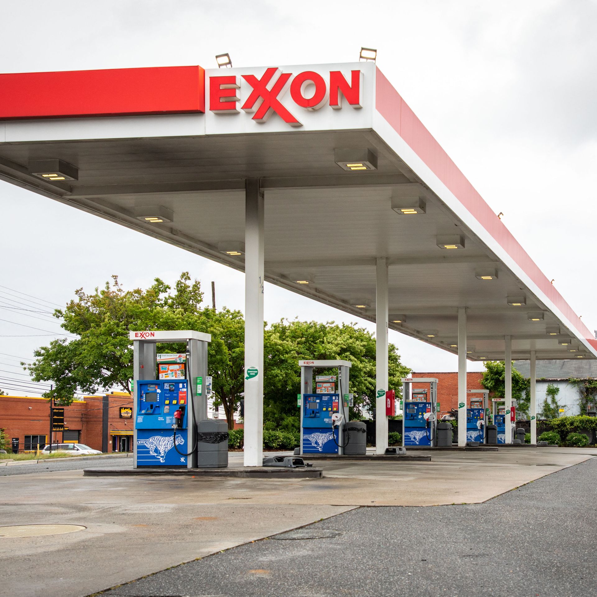 Exxon Mobil gas station without any cars.