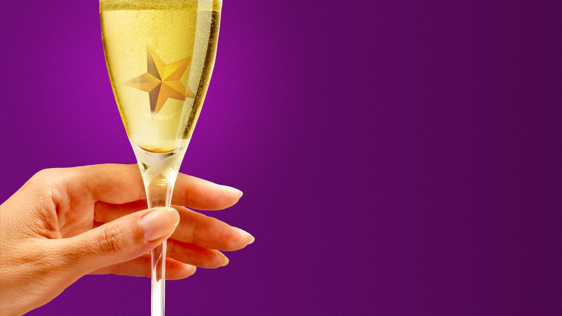 Illustration of a champagne flute with a gold star floating. 