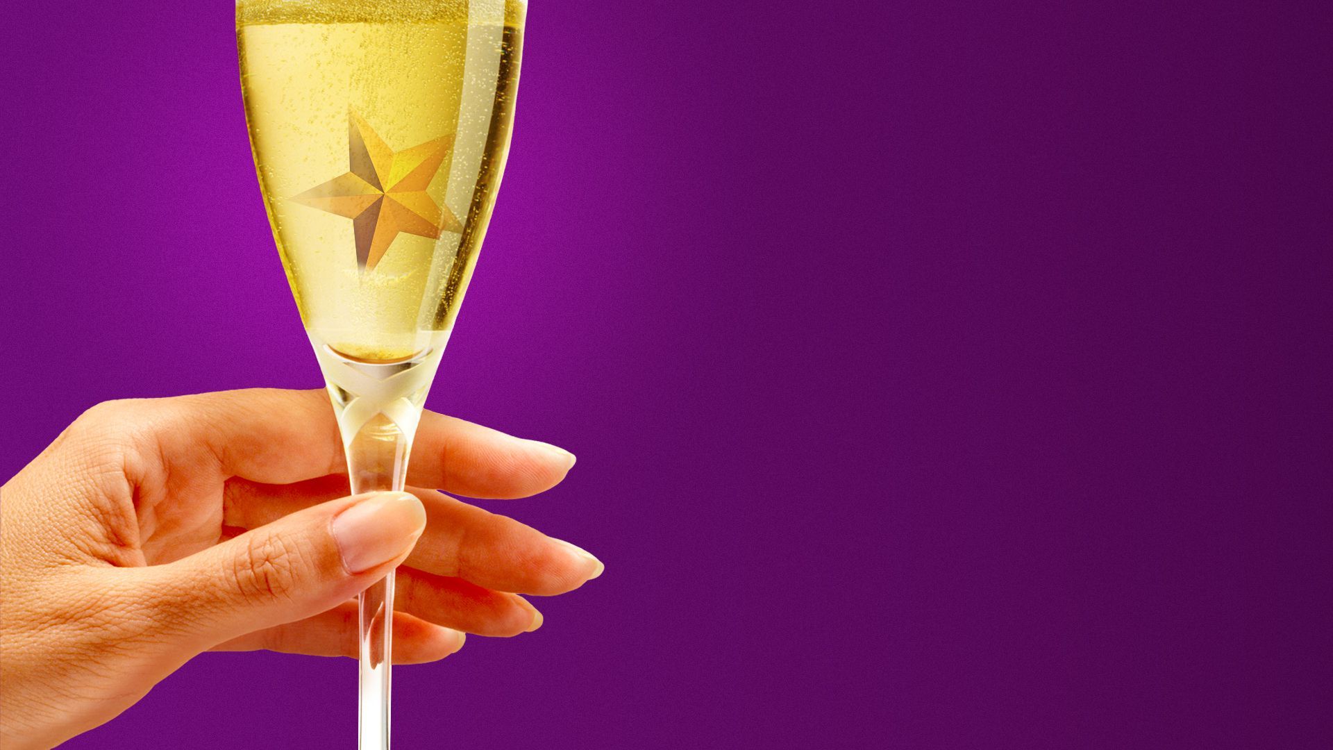 Illustration of a champagne flute with a gold star floating.