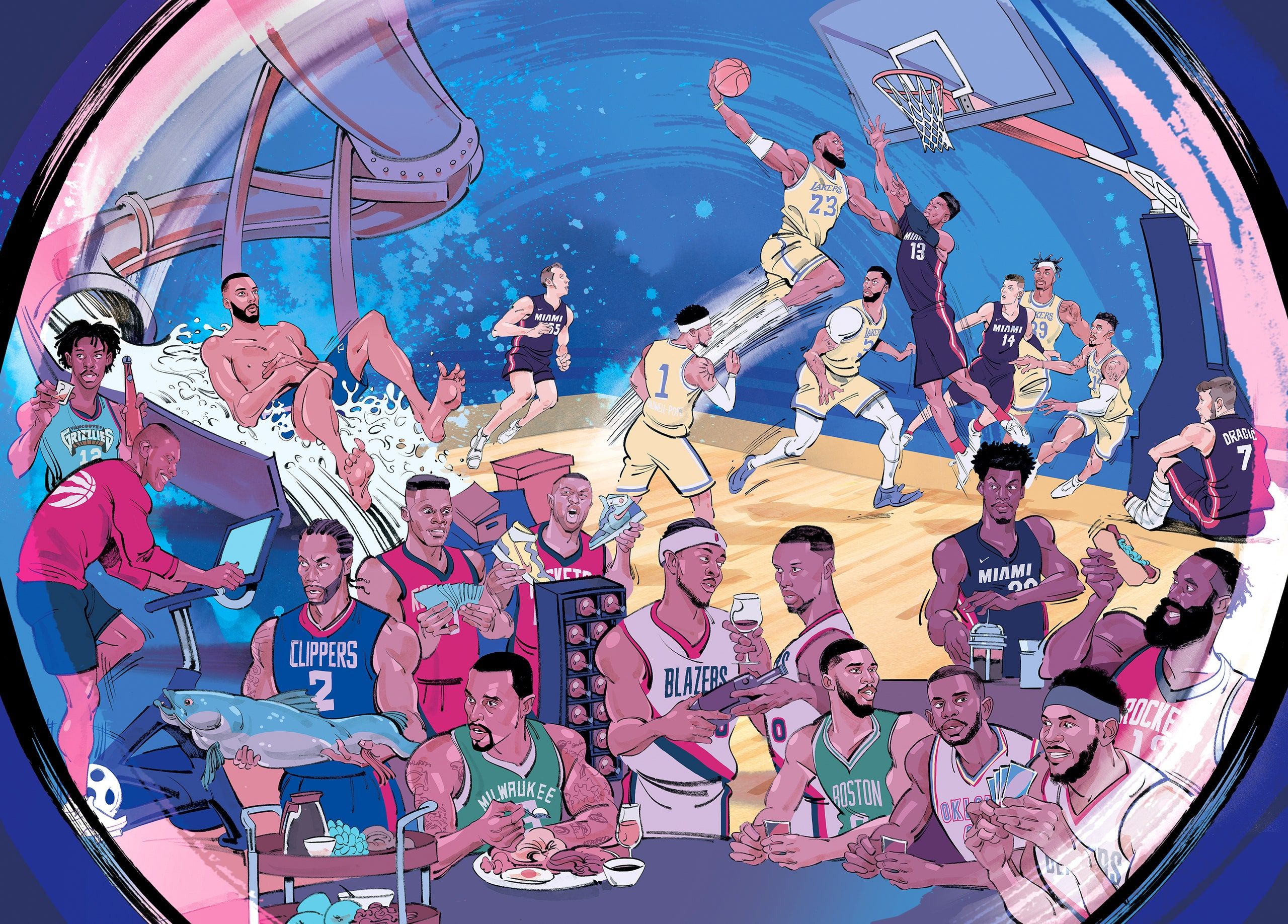 illo from GQ nba bubble piece