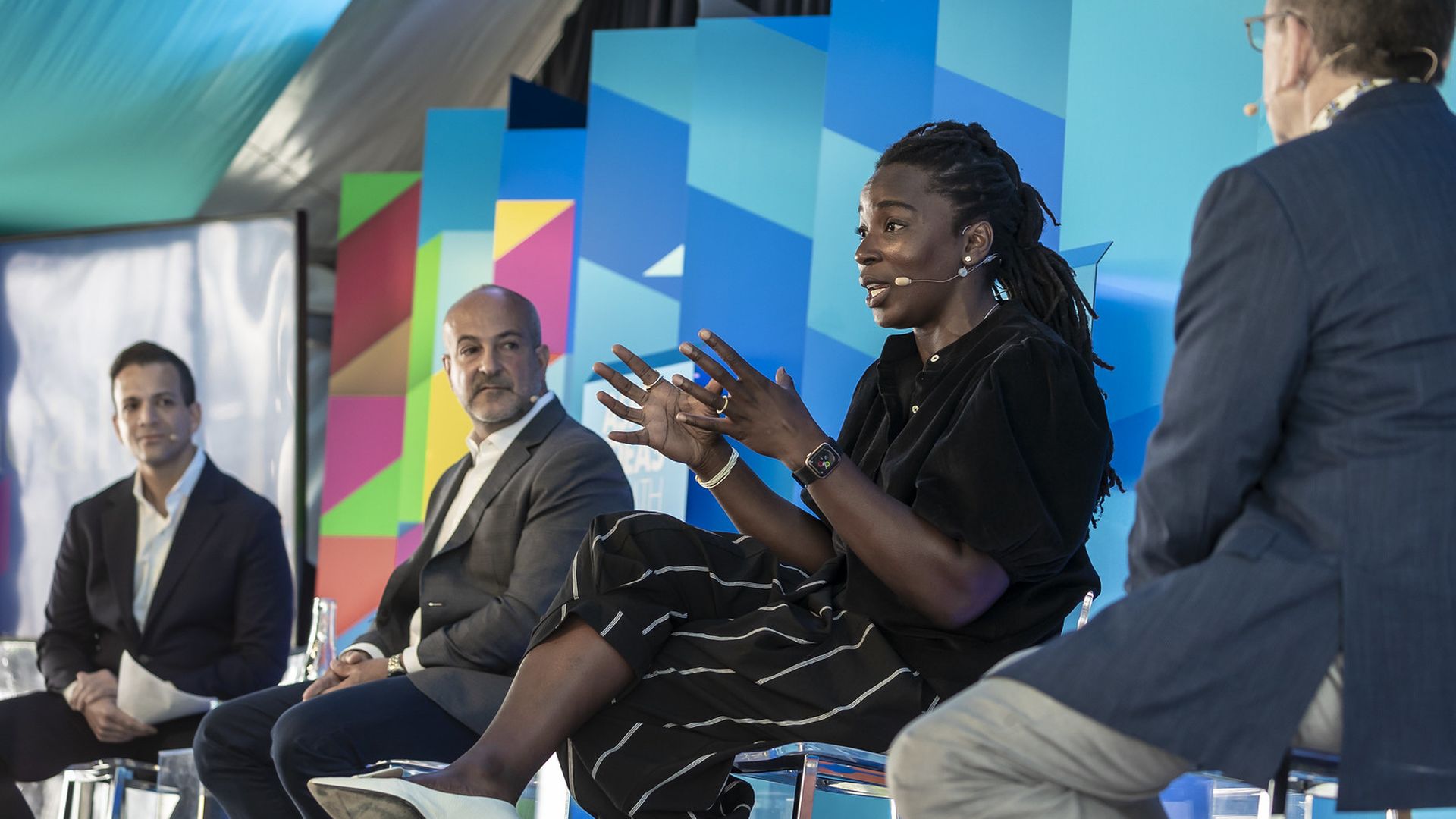 Panelists speak at the Aspen Ideas Festival. From left: Amazon's Vin Gupta, Cityblock's Toyin Ajayi, Commonwealth's Joseph Betancourt and Kaiser's Mark Schuster.