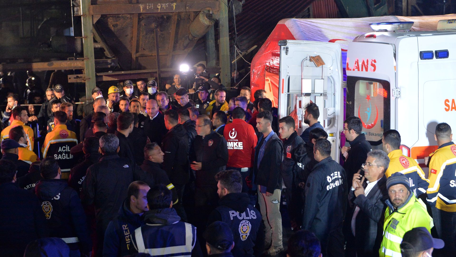 Rescuers work at a rescue site after an explosion occurred at a coal mine in Bartin province.