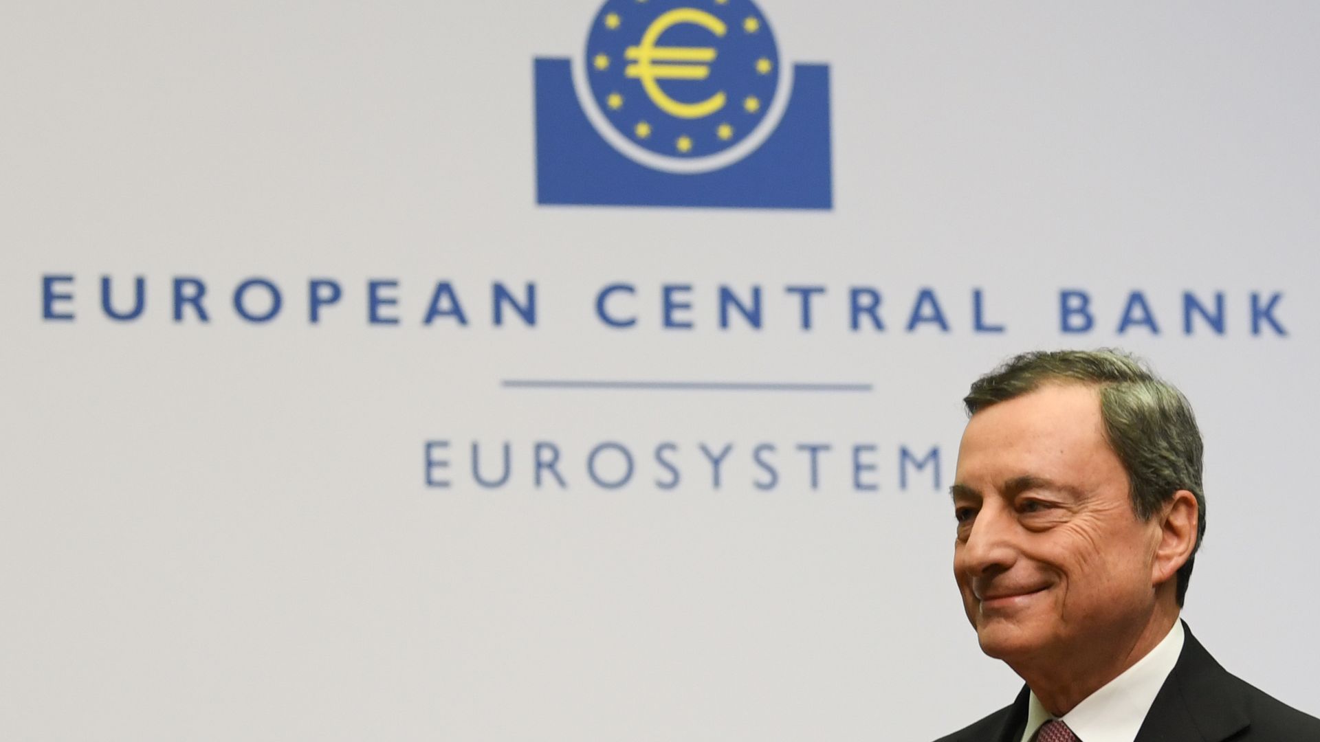 Mario Draghi, President of the European Central Bank (ECB) at a press conference at the ECB's headquarters