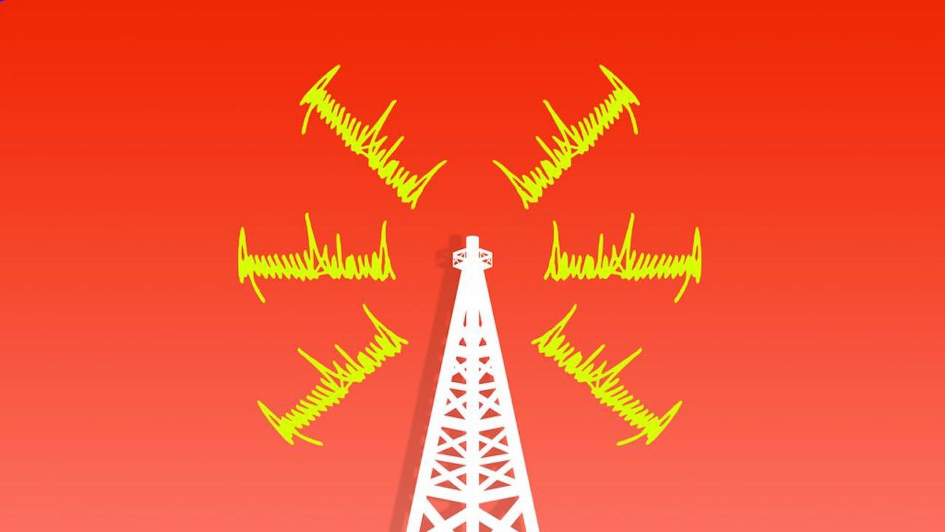 Illustration of zig-zag lines radiating off of a transmission tower.