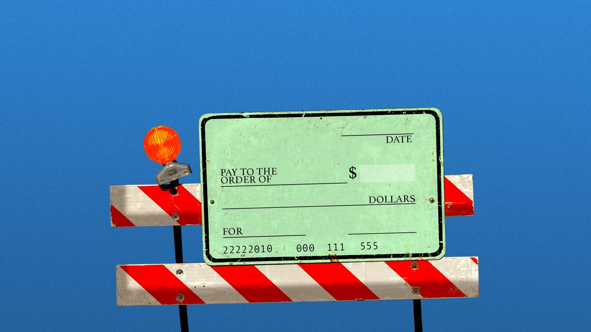 Illustration of a roadwork sign with a blank check