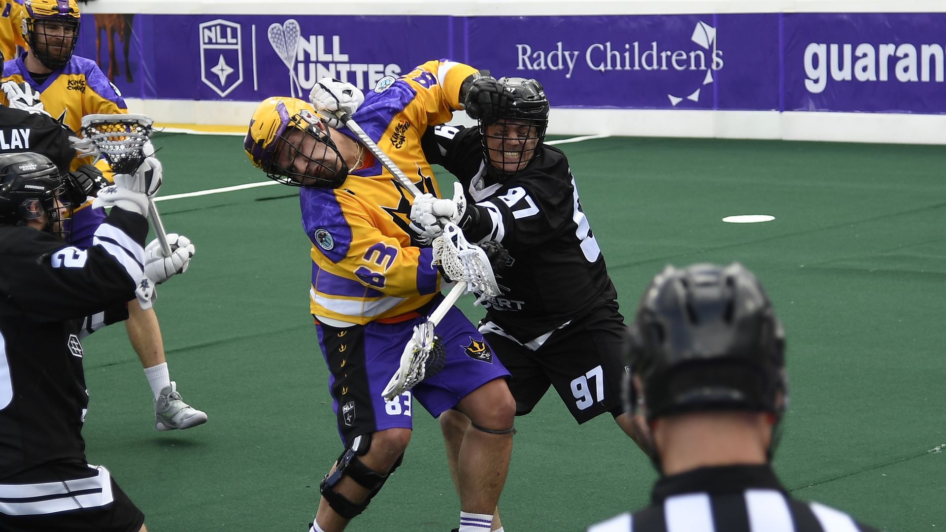 Austin Staats takes a hit to the neck against the Las Vegas Desert Dogs