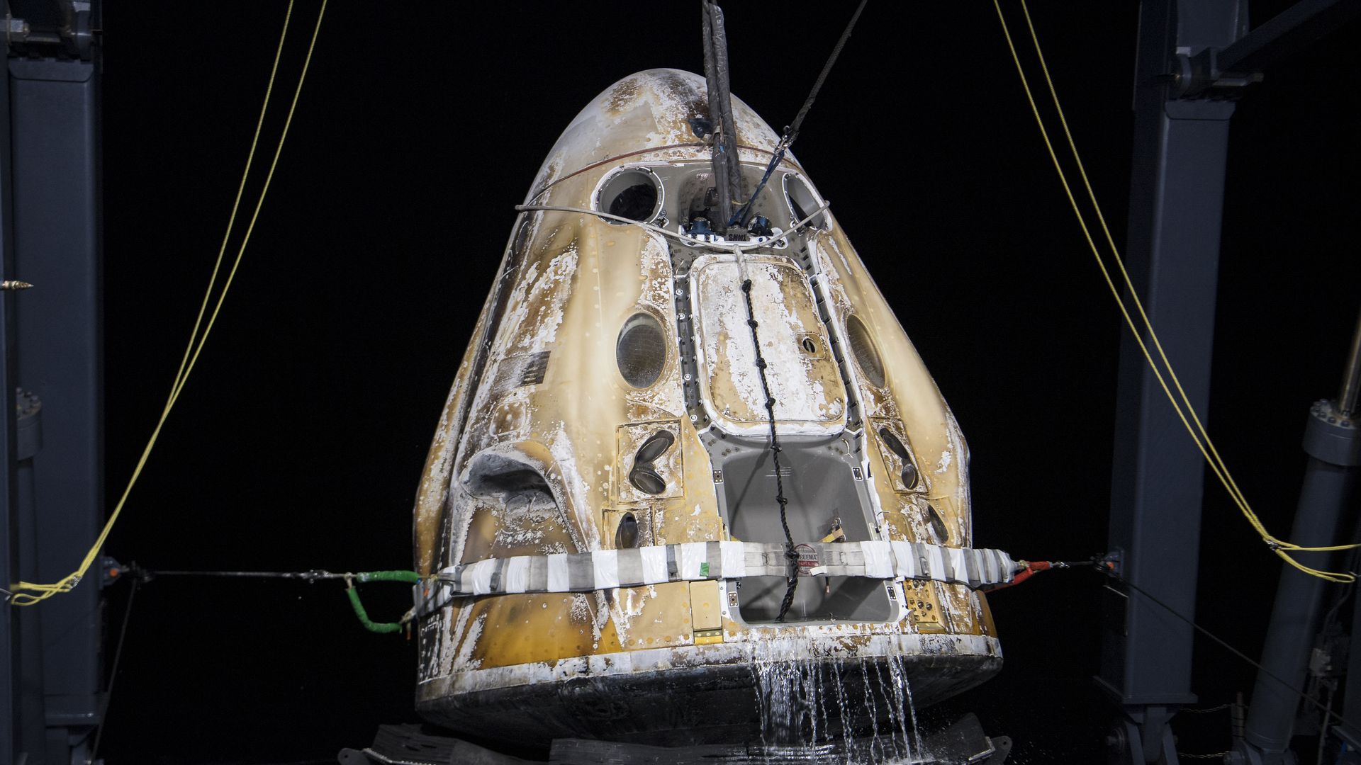 The SpaceX Crew Dragon capsule in the Gulf of Mexico on May 6.