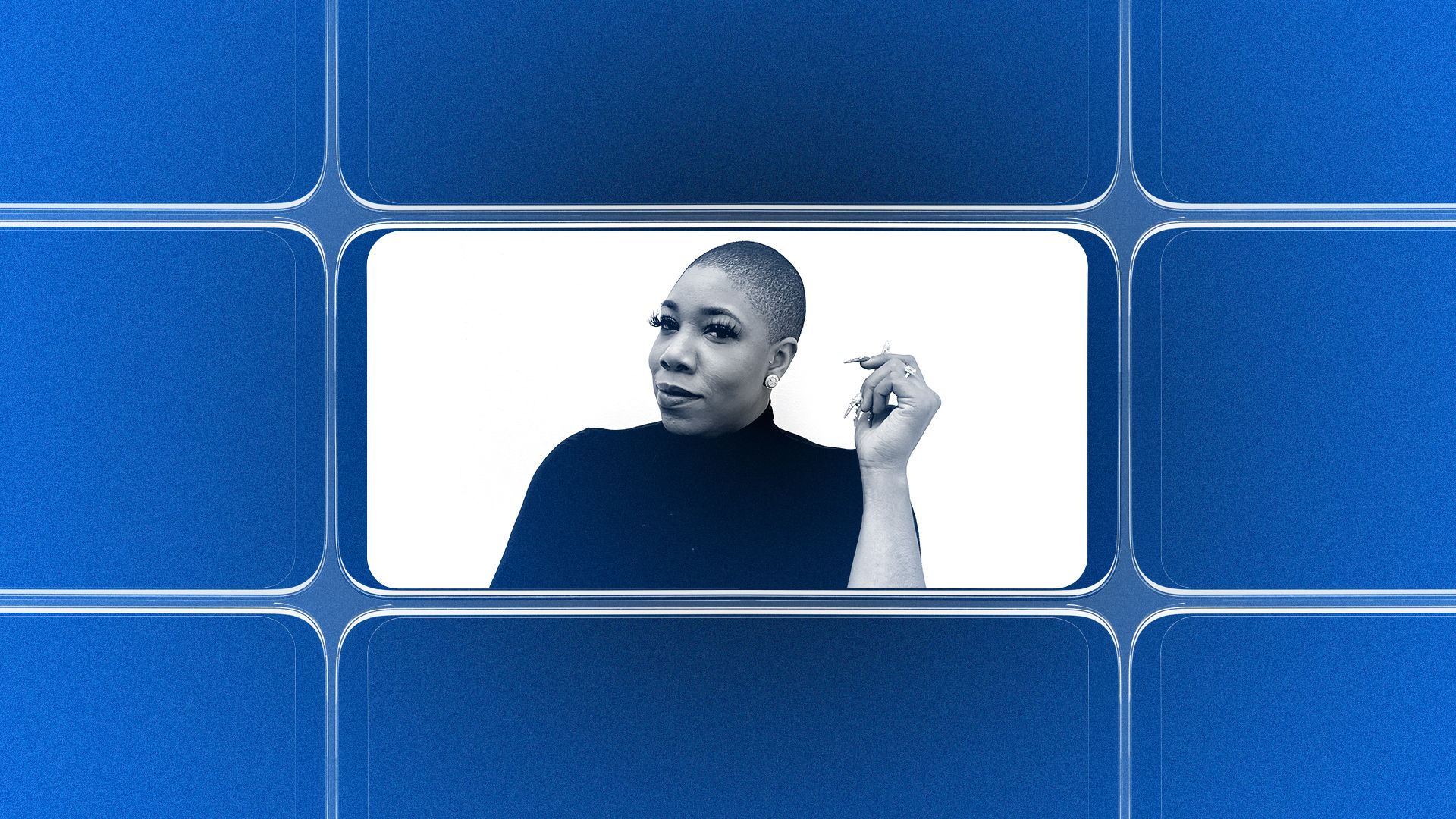 A black and white image of Symone Sanders.