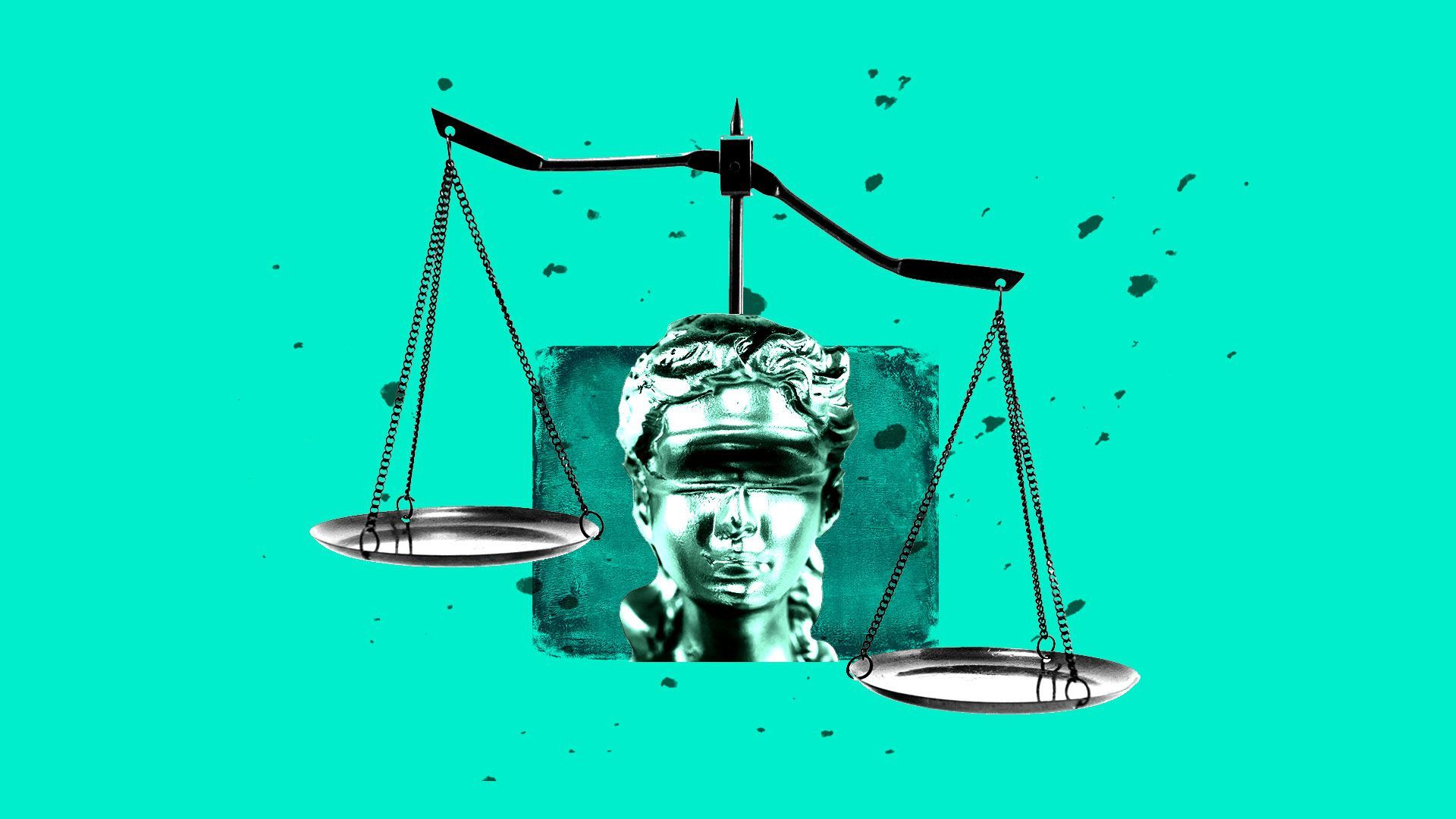 Collage illustration of Lady Justice.
