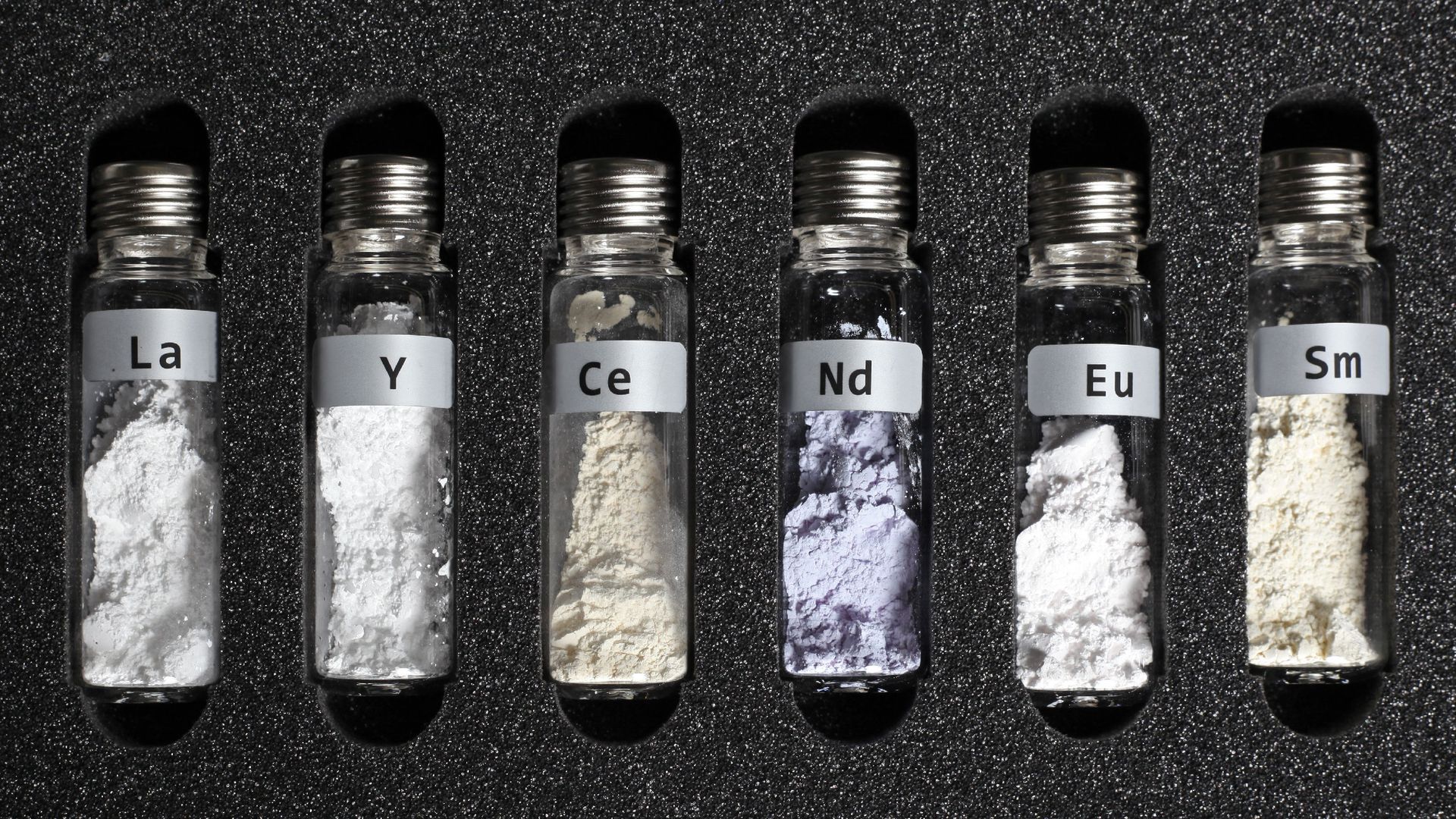 An image of various rare earth minerals