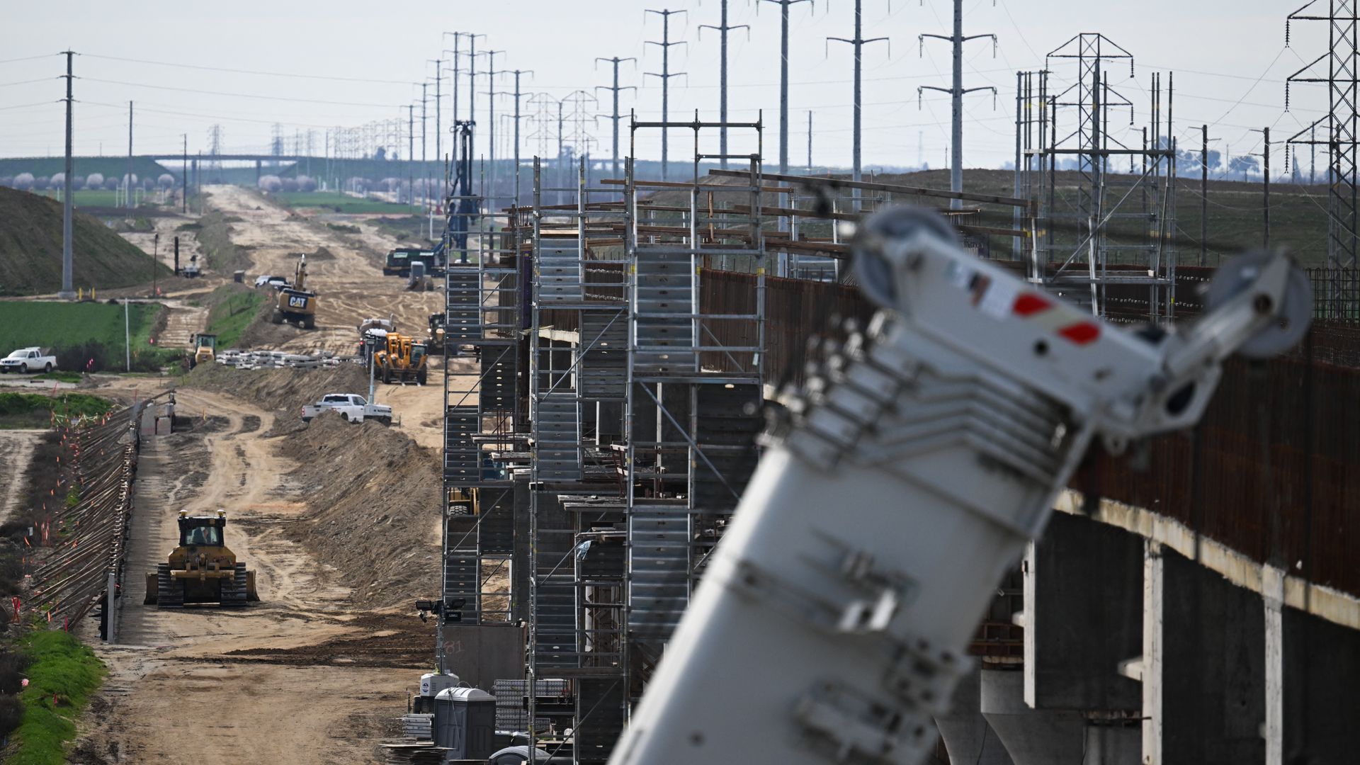 Photo of ongoing construction in the Central Valley, including electrical lines