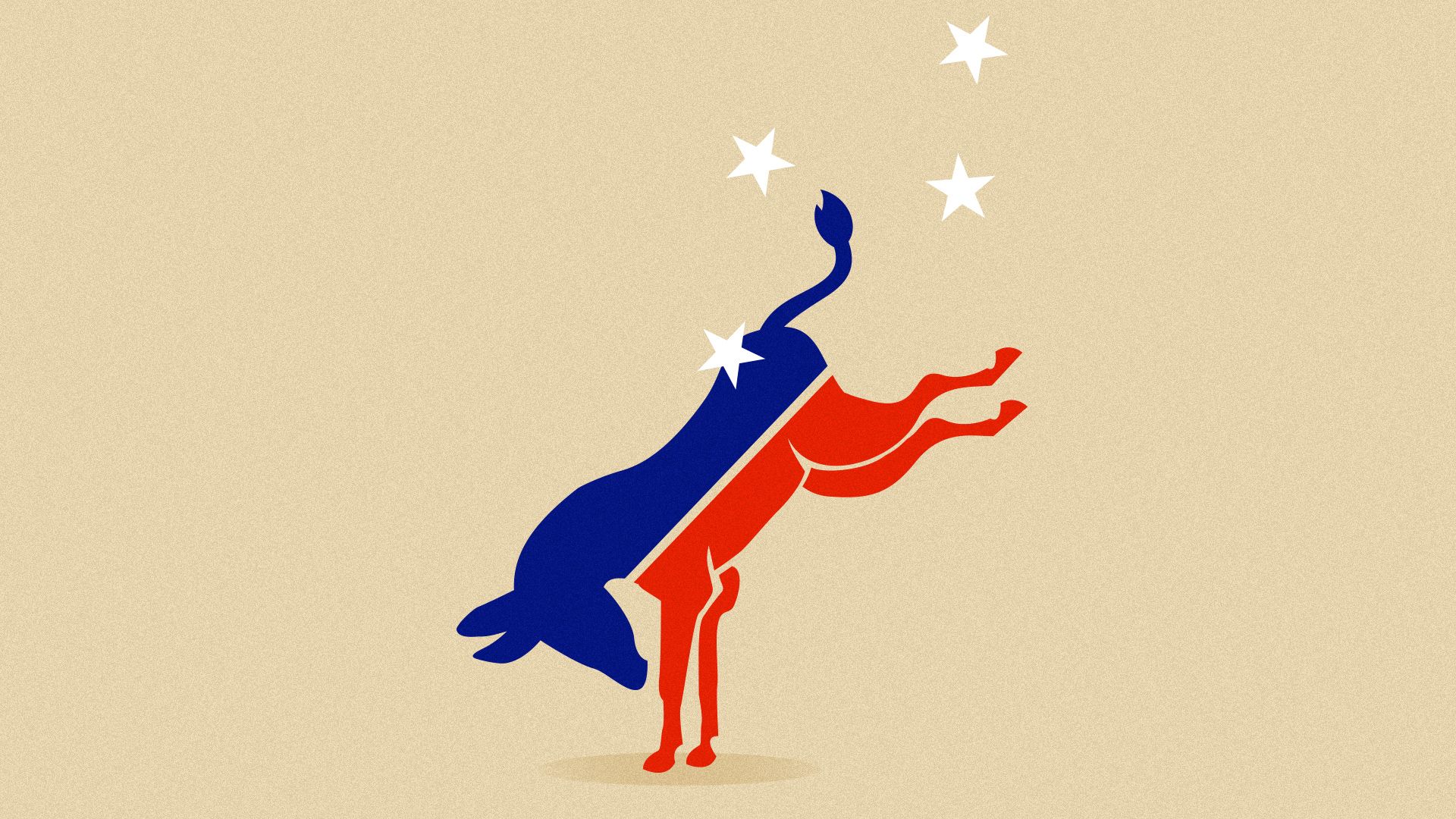 Illustration of the Democratic donkey bucking off its stars.