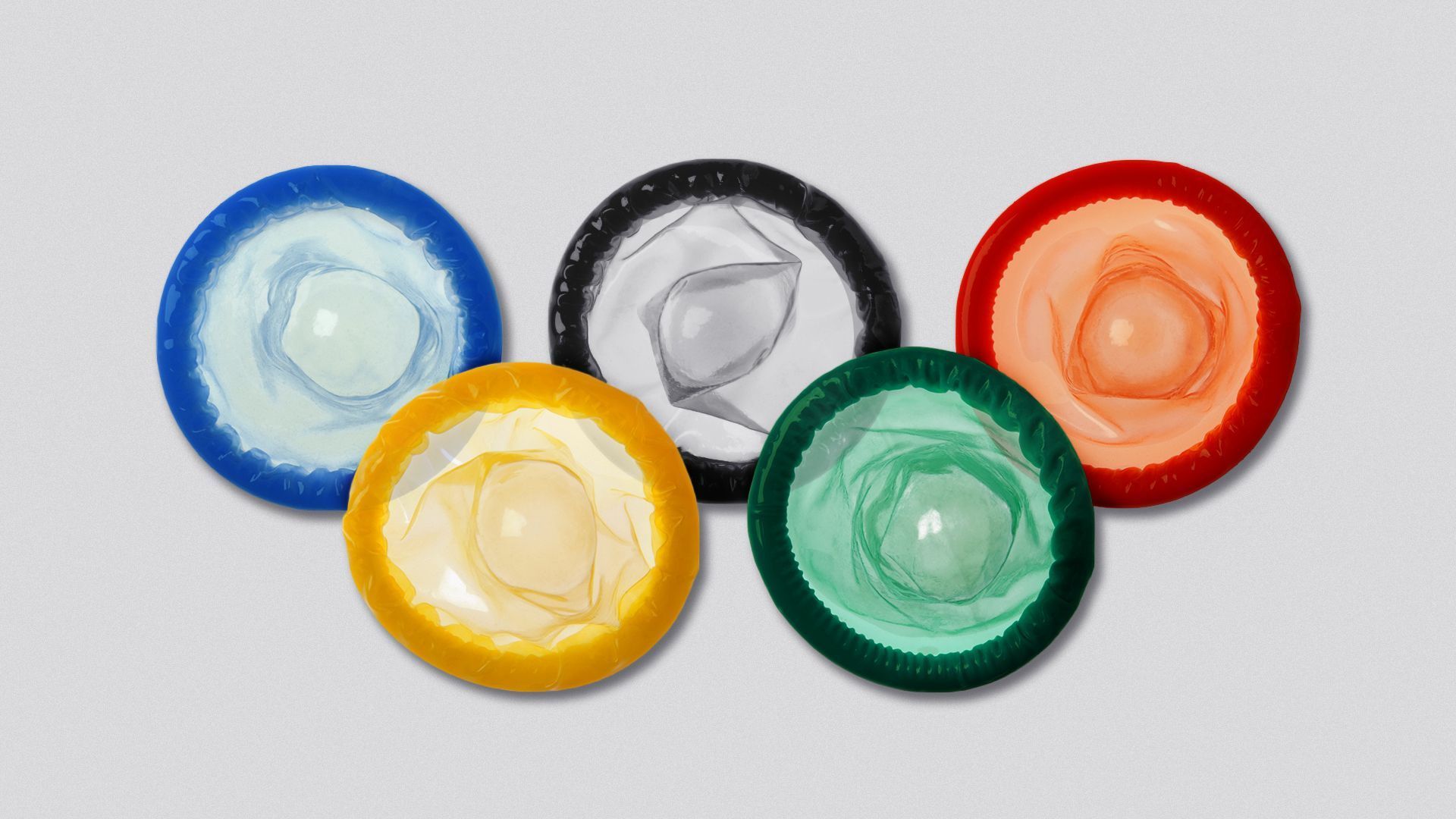 CONDOMS IN THE COLORS AND FORMATION OF THE OLYMPIC RINGS
