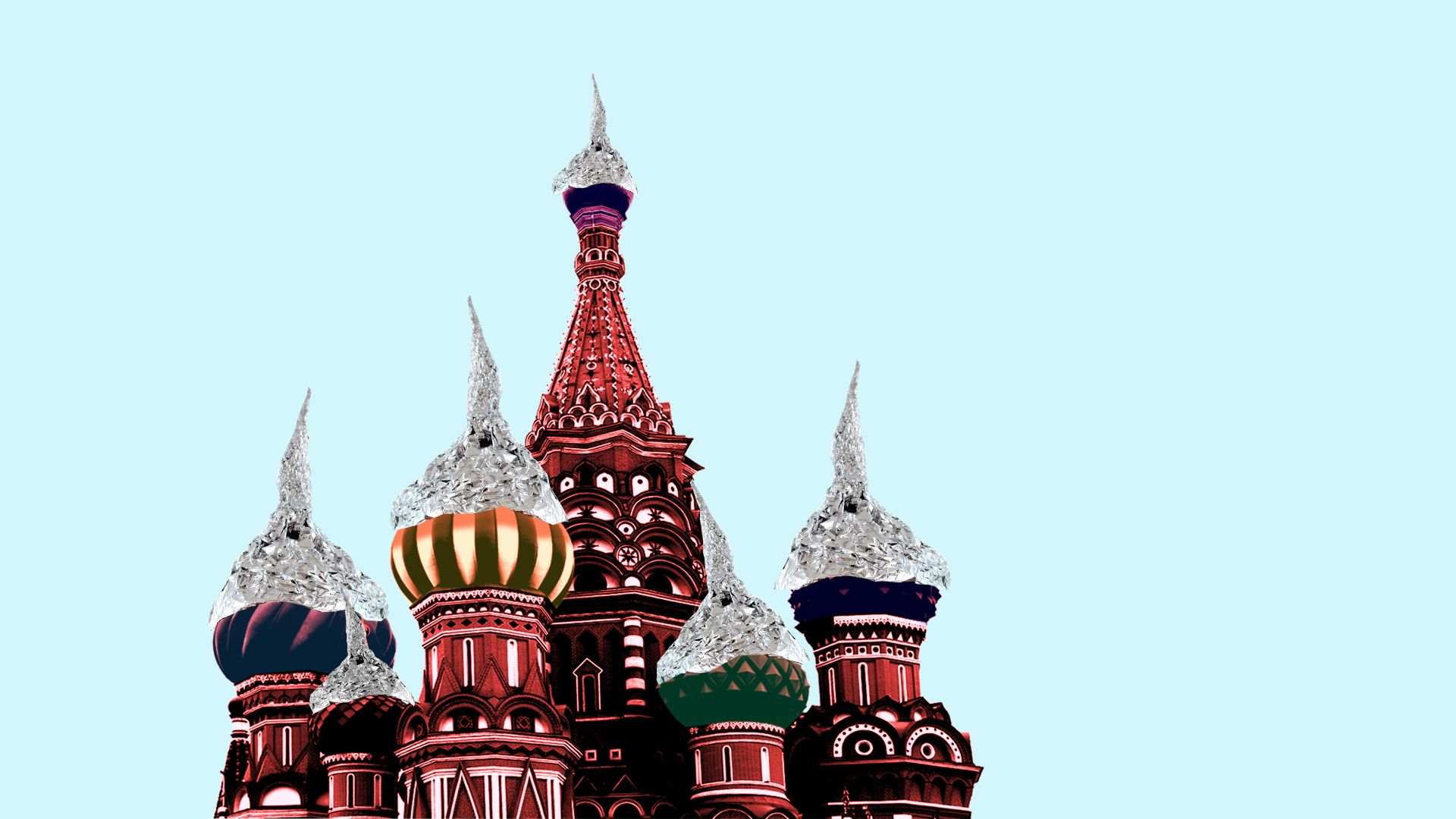 Illustration of Kremlin onion-domes with tin foil hats