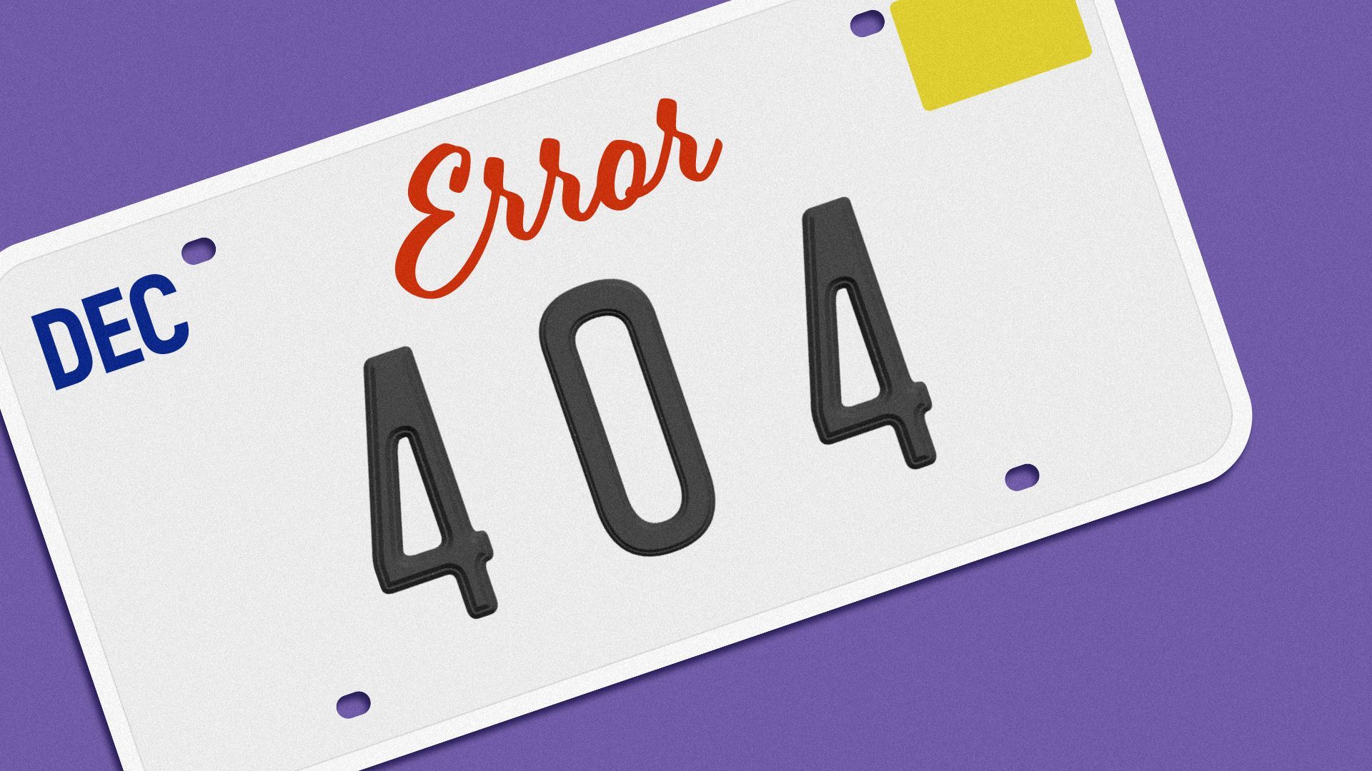 Illustration of "Error 404" on a license plate.