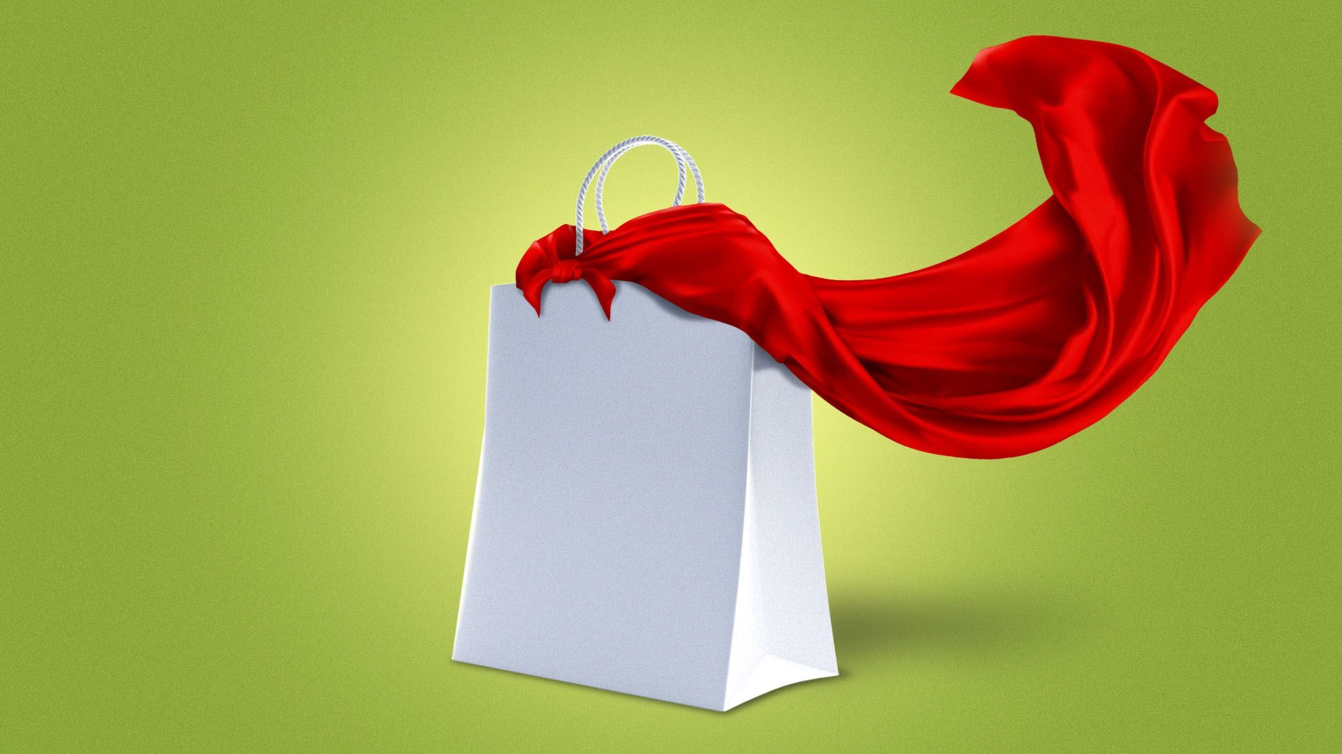 Illustration of a shopping bag wearing a red superhero cape