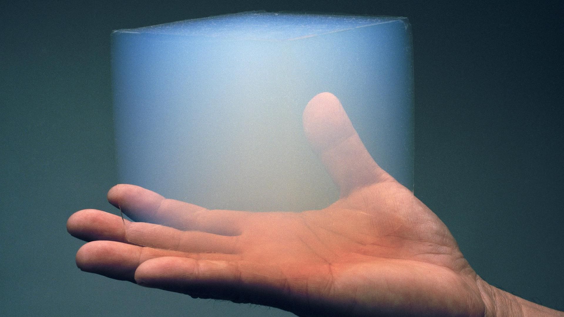 Aerogel in a person's hand. 