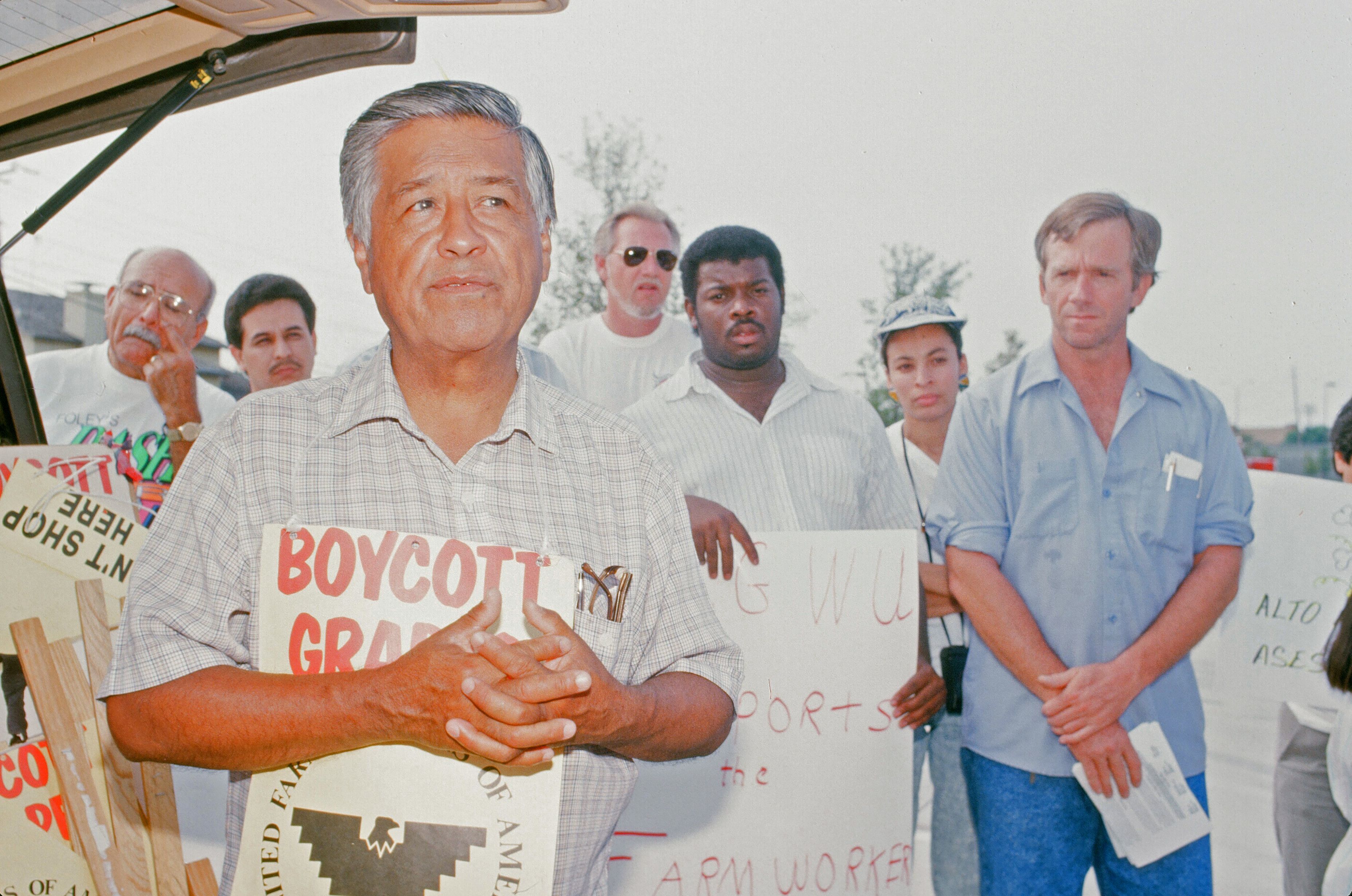 Chávez at a protest in 1990. 
