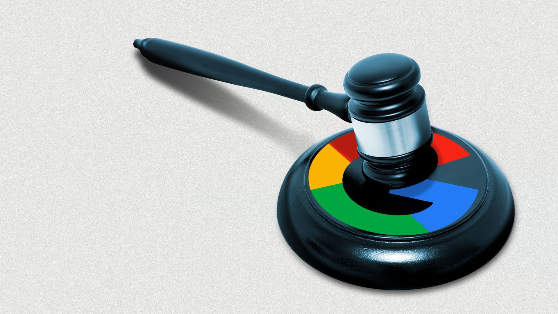 An illustration of a gavel beating down on a Google logo