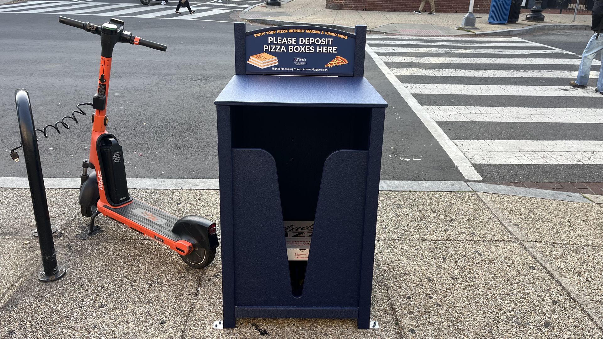 A pizza box trash can 