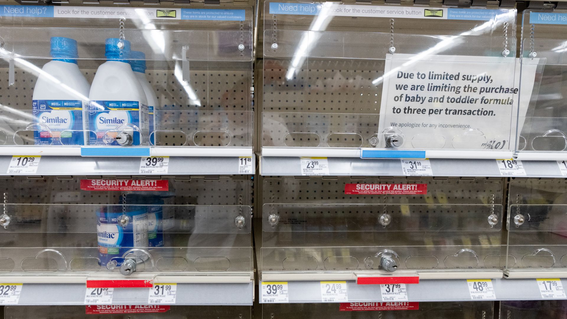 An empty shelf for baby formula.