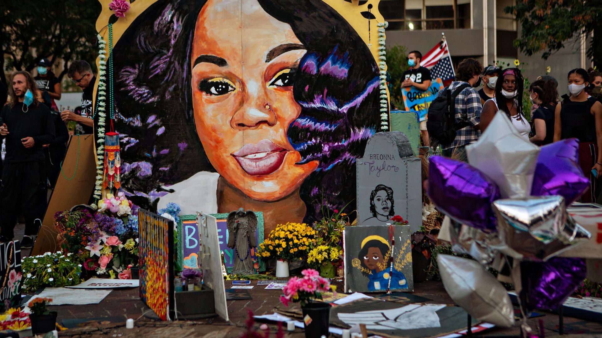 People at a memorial for Breonna Taylor in downtown Louisville on in September 2020.