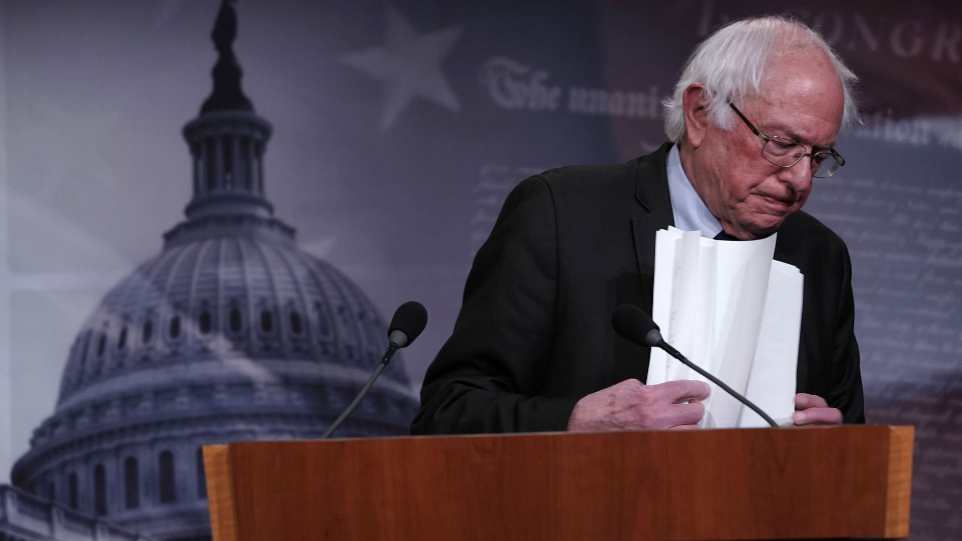 Bernie Sanders at a podium