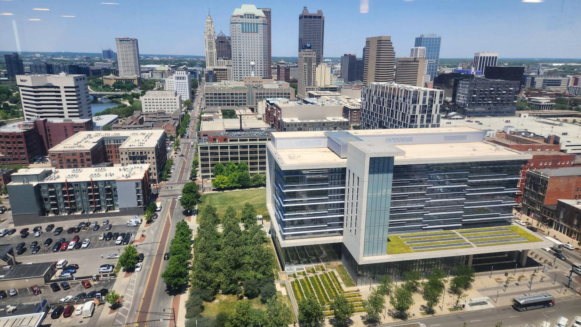An overhead view of downtown