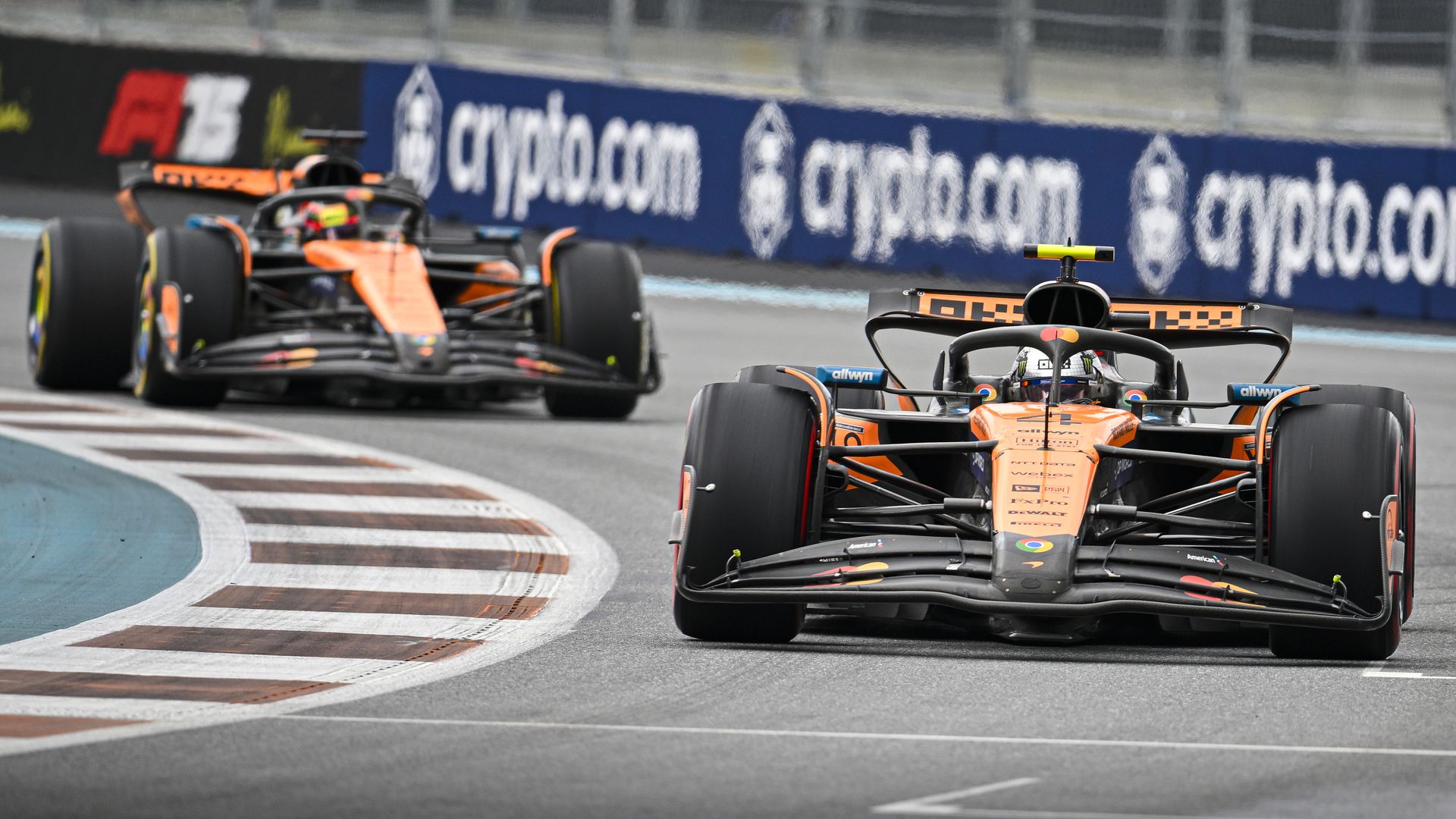 MIAMI, FLORIDA - MAY 03: Lando Norris (4) of Great Britain McLaren F1 Team drives during the Sprint ahead of the F1 Grand Prix of Miami at Miami International Autodrome on May 03, 2025 in Miami, Florida. (Photo by Miguel J. Rodriguez Carrillo/Anadolu via Getty Images)
