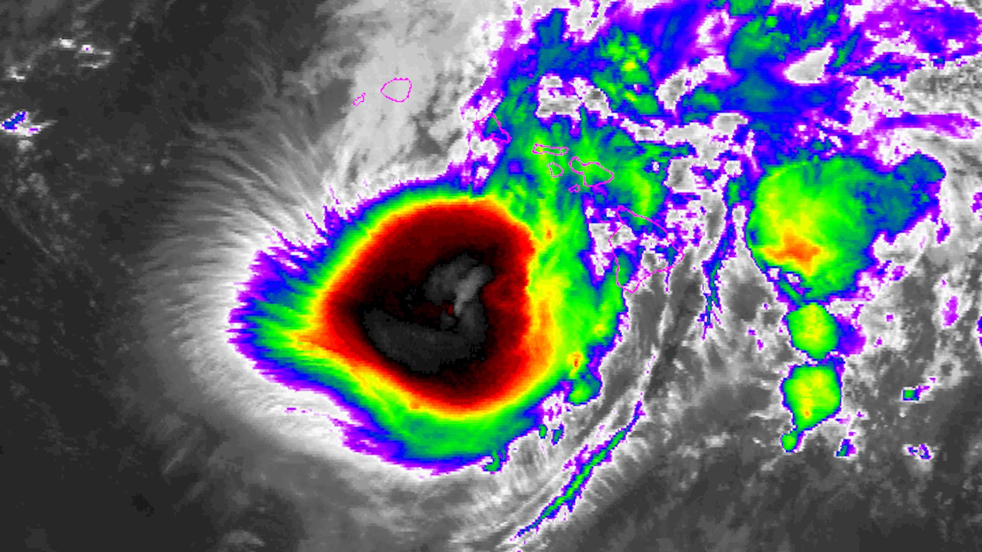 Infrared image of Hurricane Lane approaching Hawaii on Aug. 24, 2018.