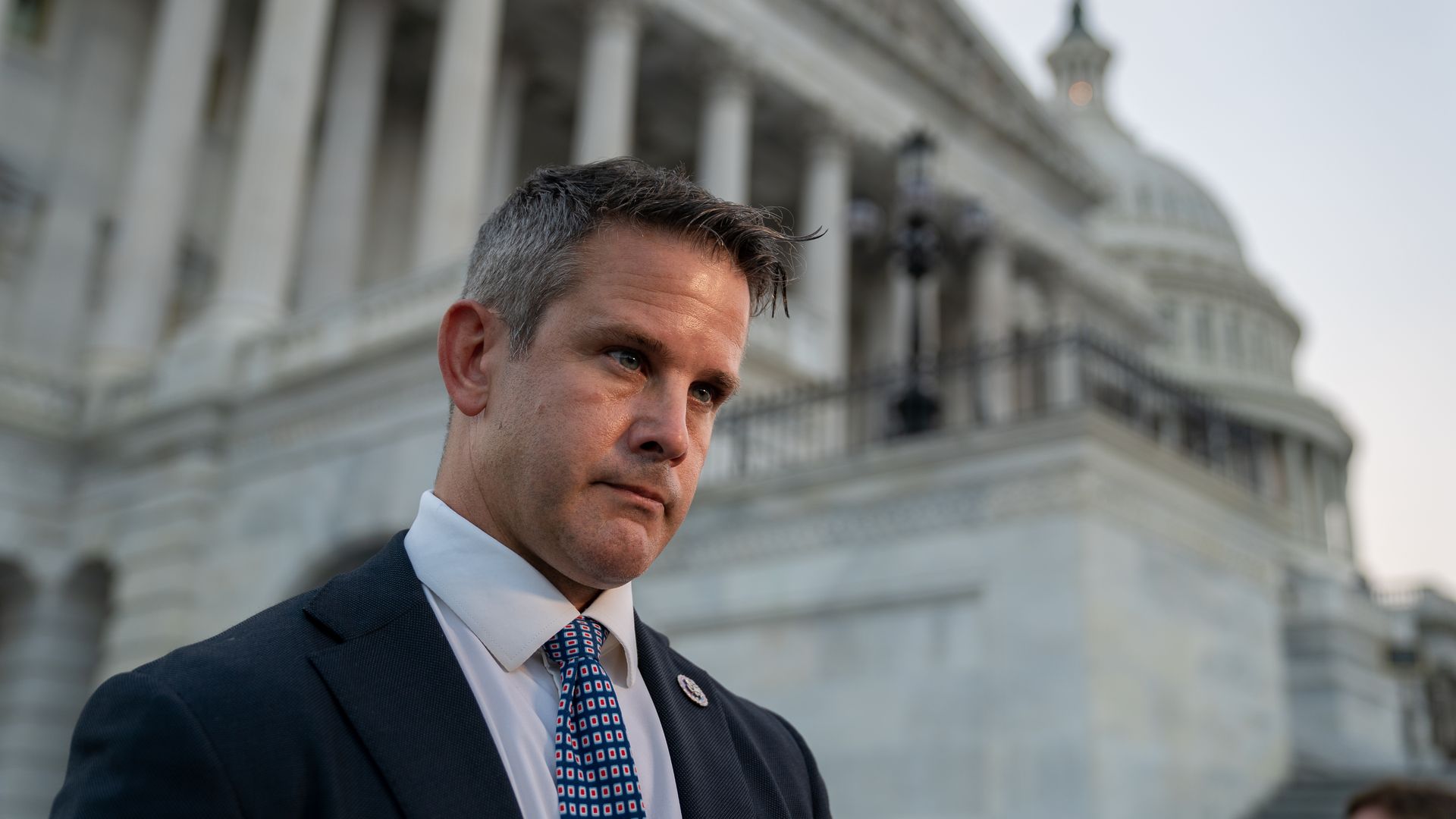 Representative Adam Kinzinger, a Republican from Illinois, speaks to members of the media outside the U.S. Capitol in Washington, D.C., U.S., on Monday, Aug. 23