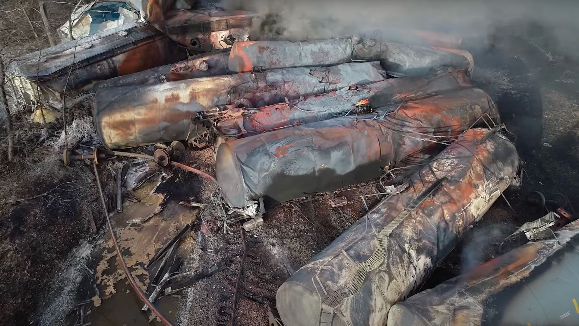 Burn tanker cars in East Palestine, Ohio, on Feb. 15.