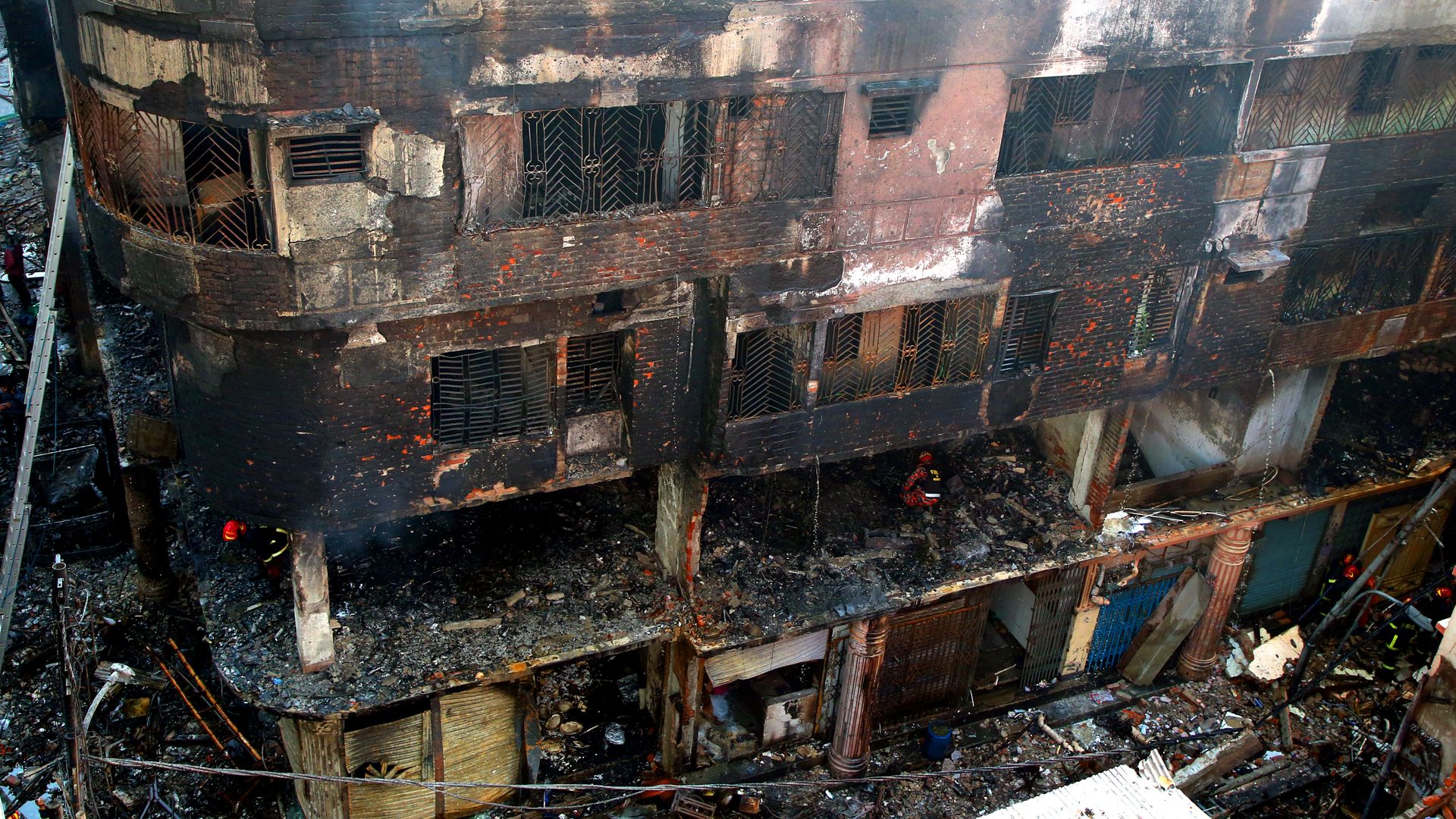 Charred building in bangladesh's captital