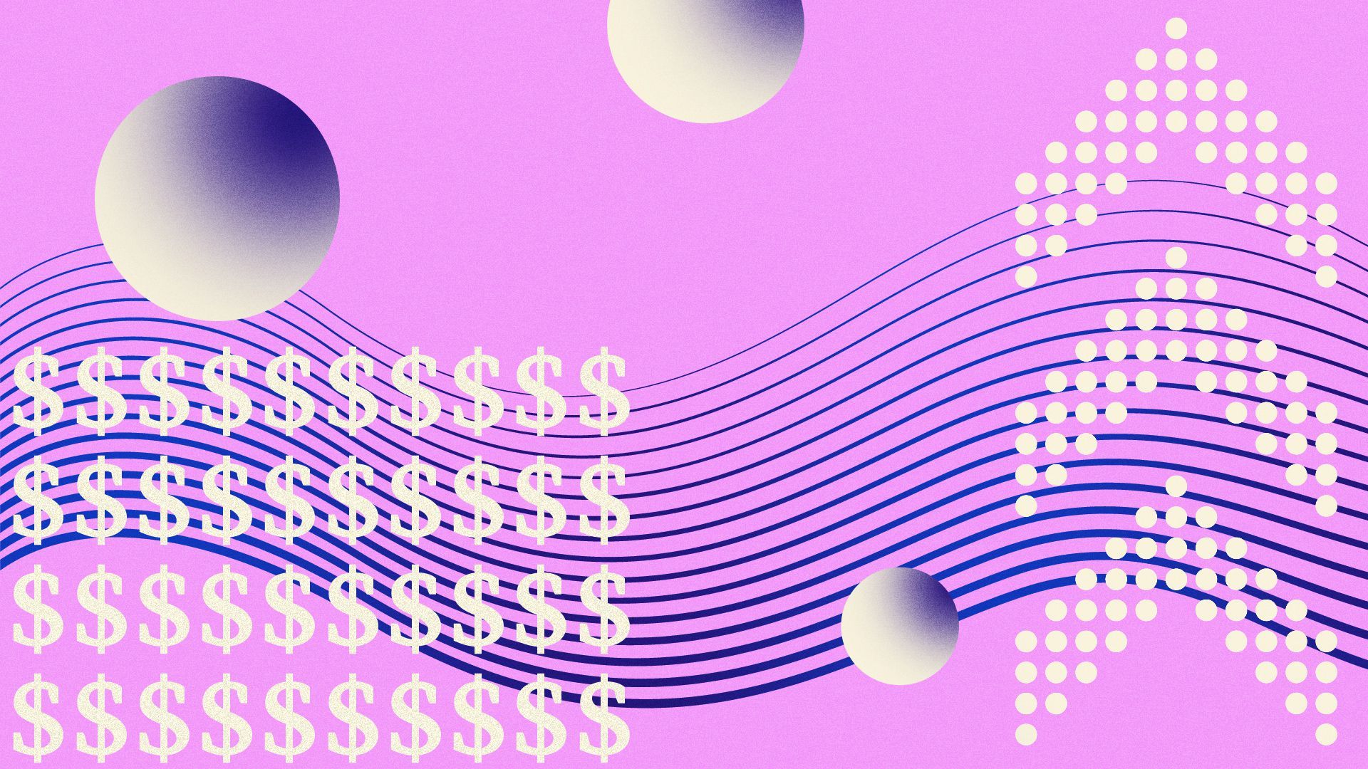 Illustration of dollar bill signs surrounded by arrows, wavy lines and circles.