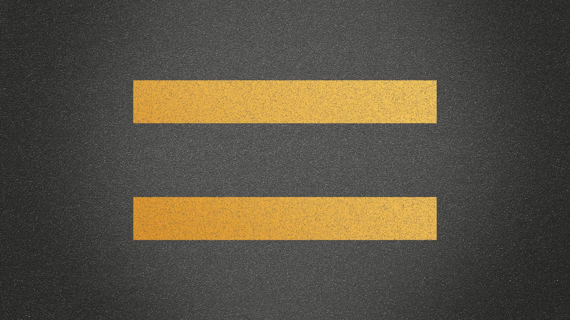 Illustration of an equals sign painted in yellow on the road.