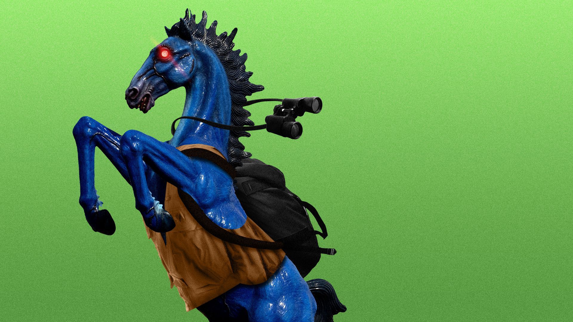 Illustration of the Blucifer statue dressed as an outdoorsman.