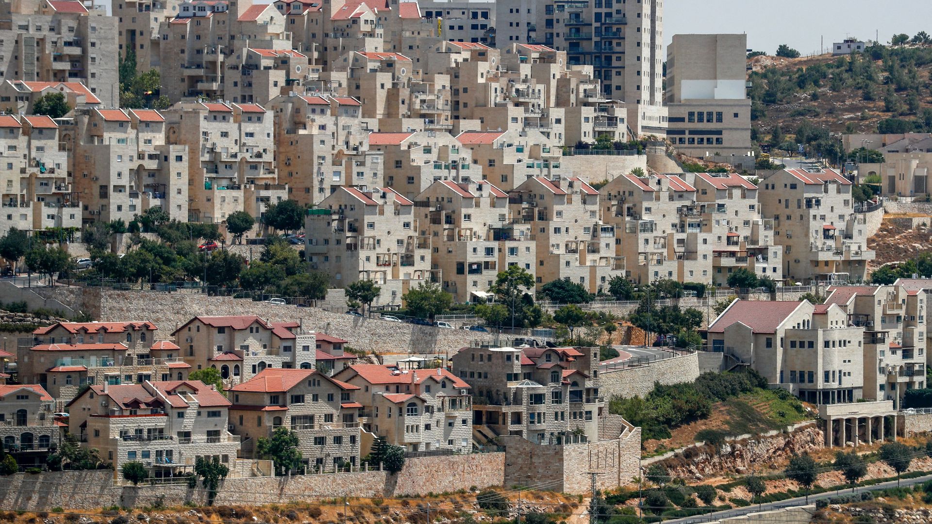 This picture taken on July 16, 2021 shows a view of the Israeli settlement of Efrat on the southern outskirts of Bethlehem in the occupied West Bank