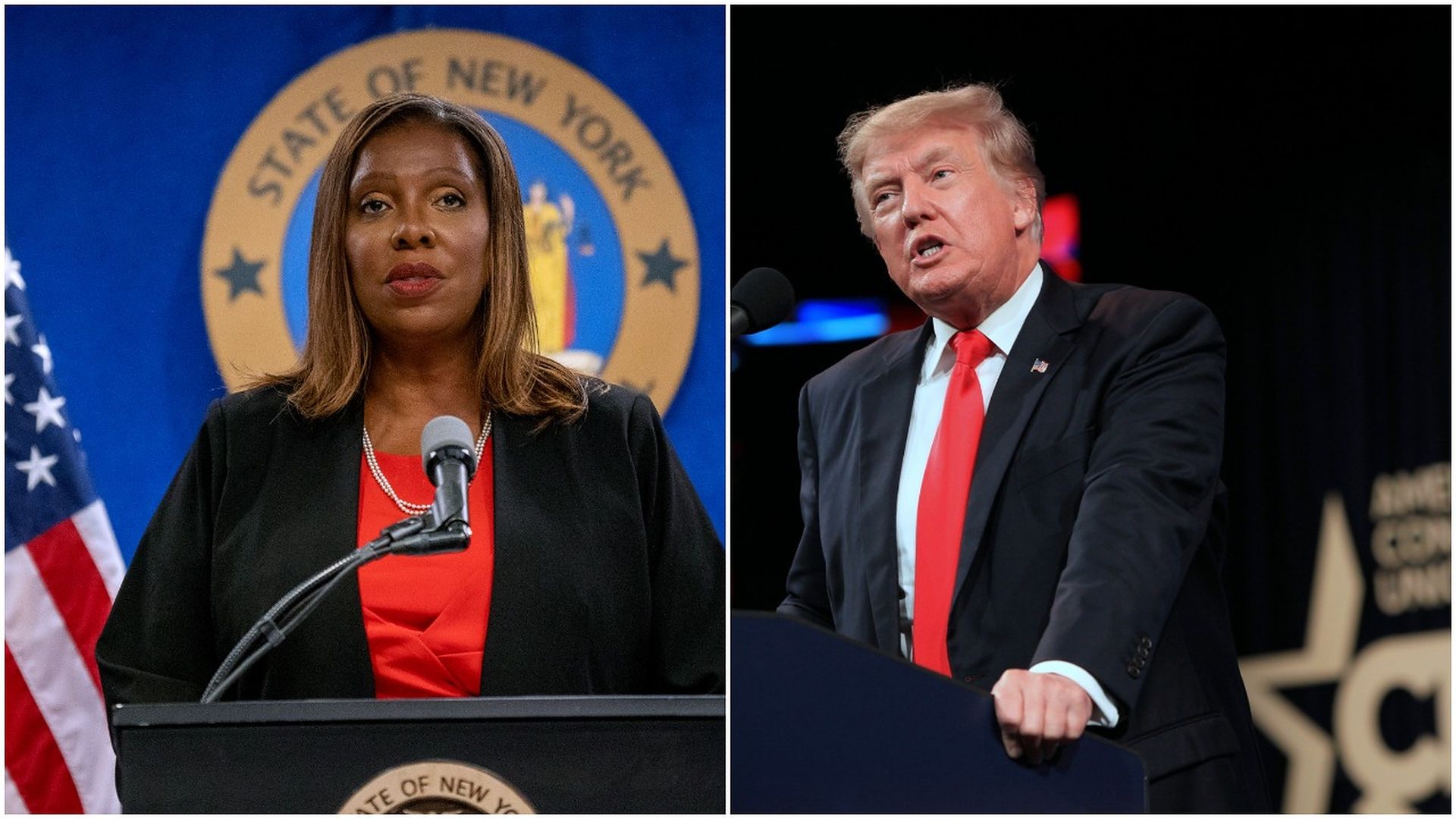 Combination images of  New York Attorney General Letitia James and former President Trump.