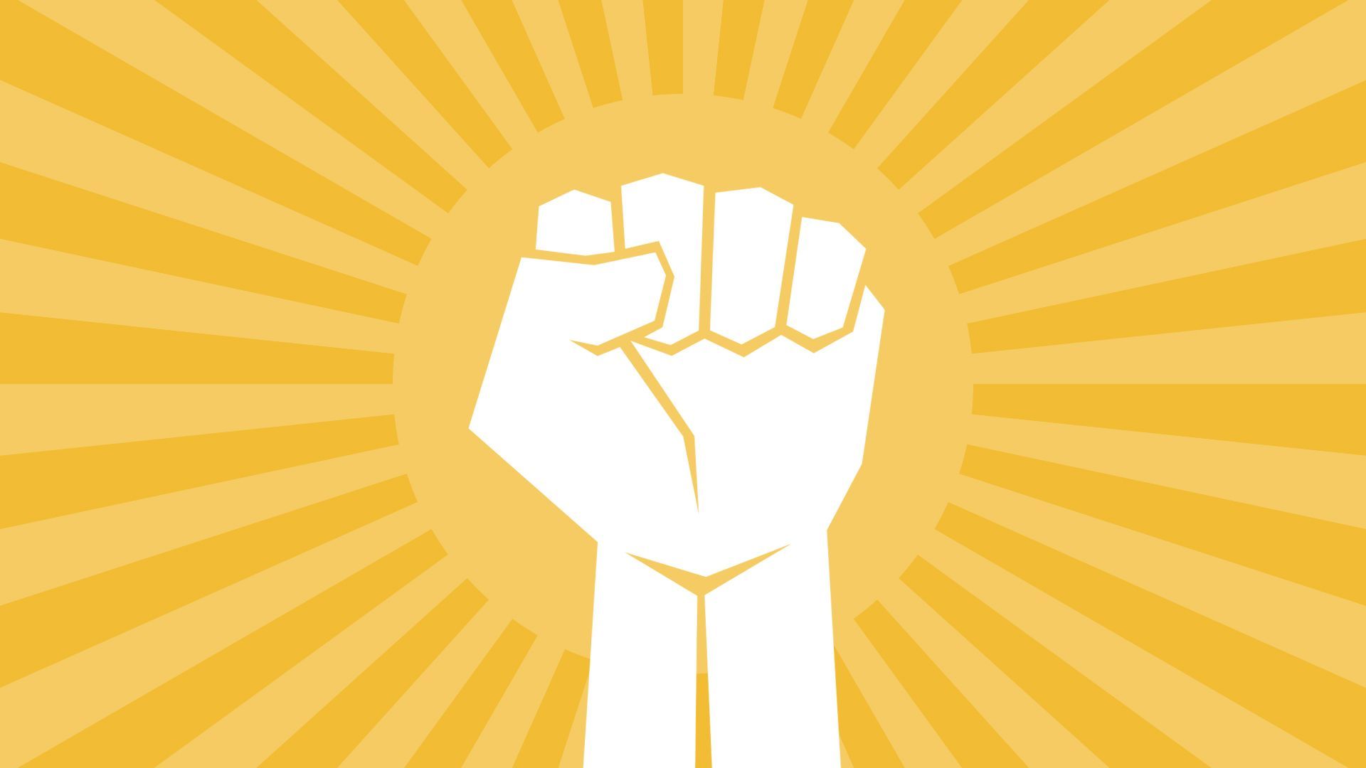 Illustration of a raised fist with a sunburst behind it