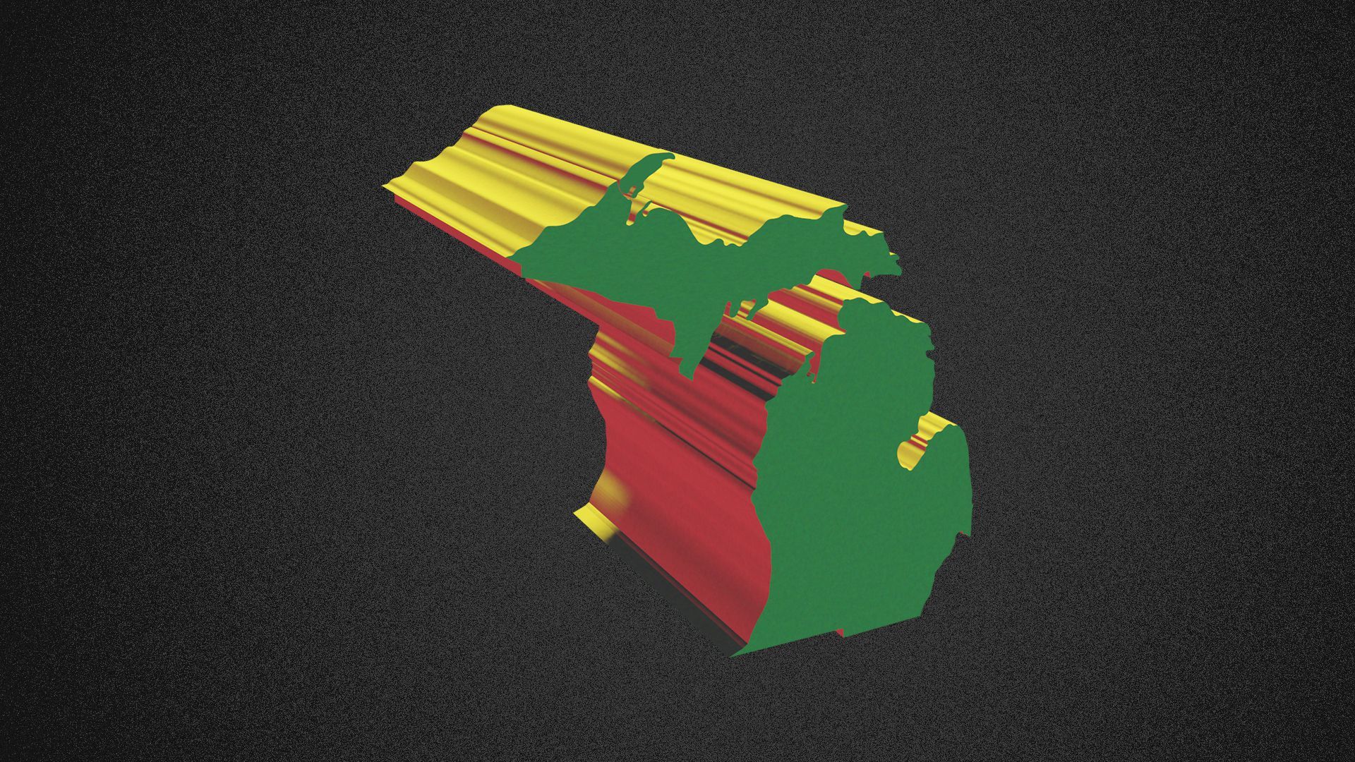 Illustration of the state of Michigan lit by red, green and yellow lights.
