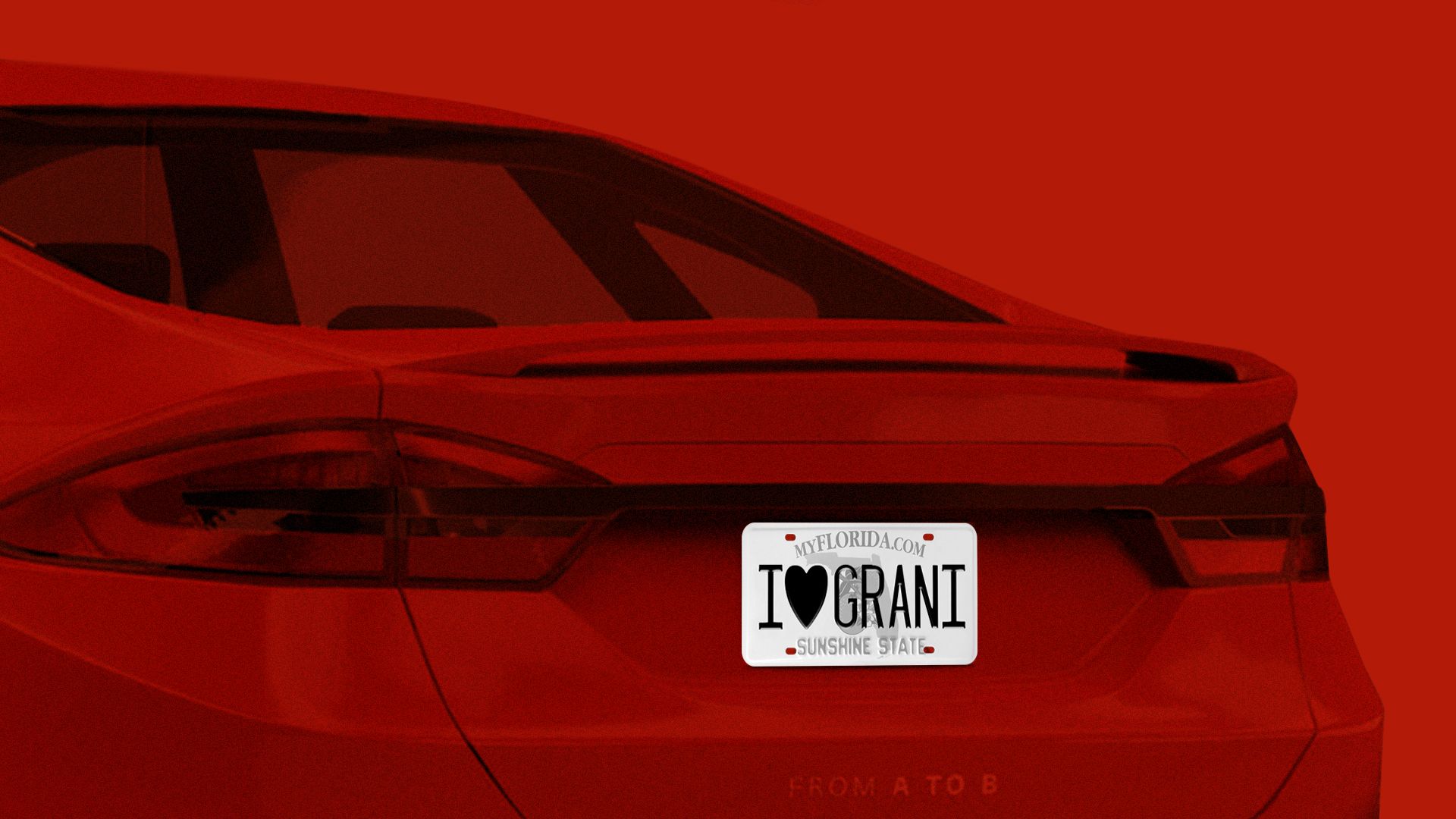 Illustration of Voyager taxi with vanity plate that says "I (heart) GRANI"