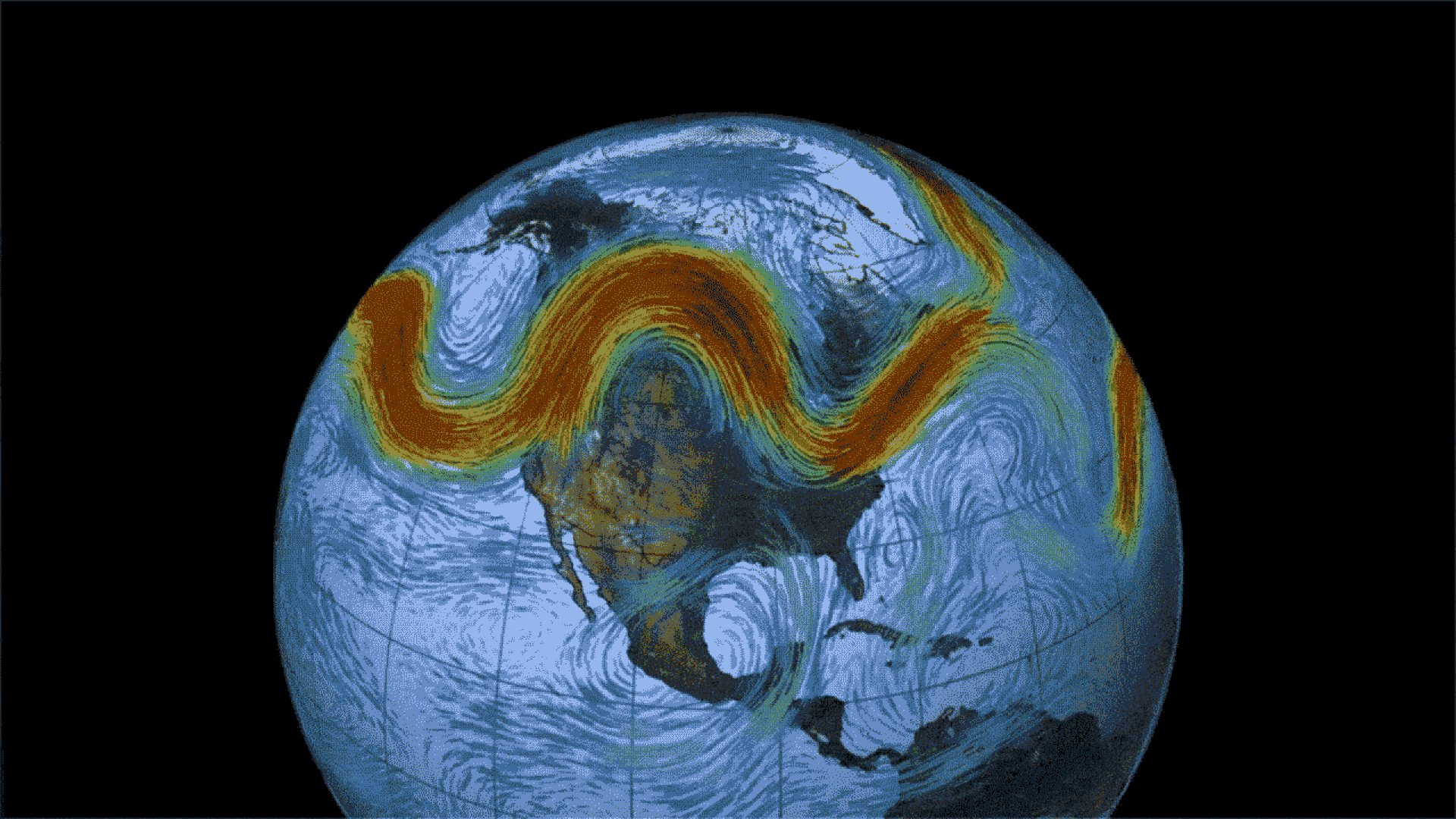 Jet stream Rossby waves move across North America in this NASA simulation.