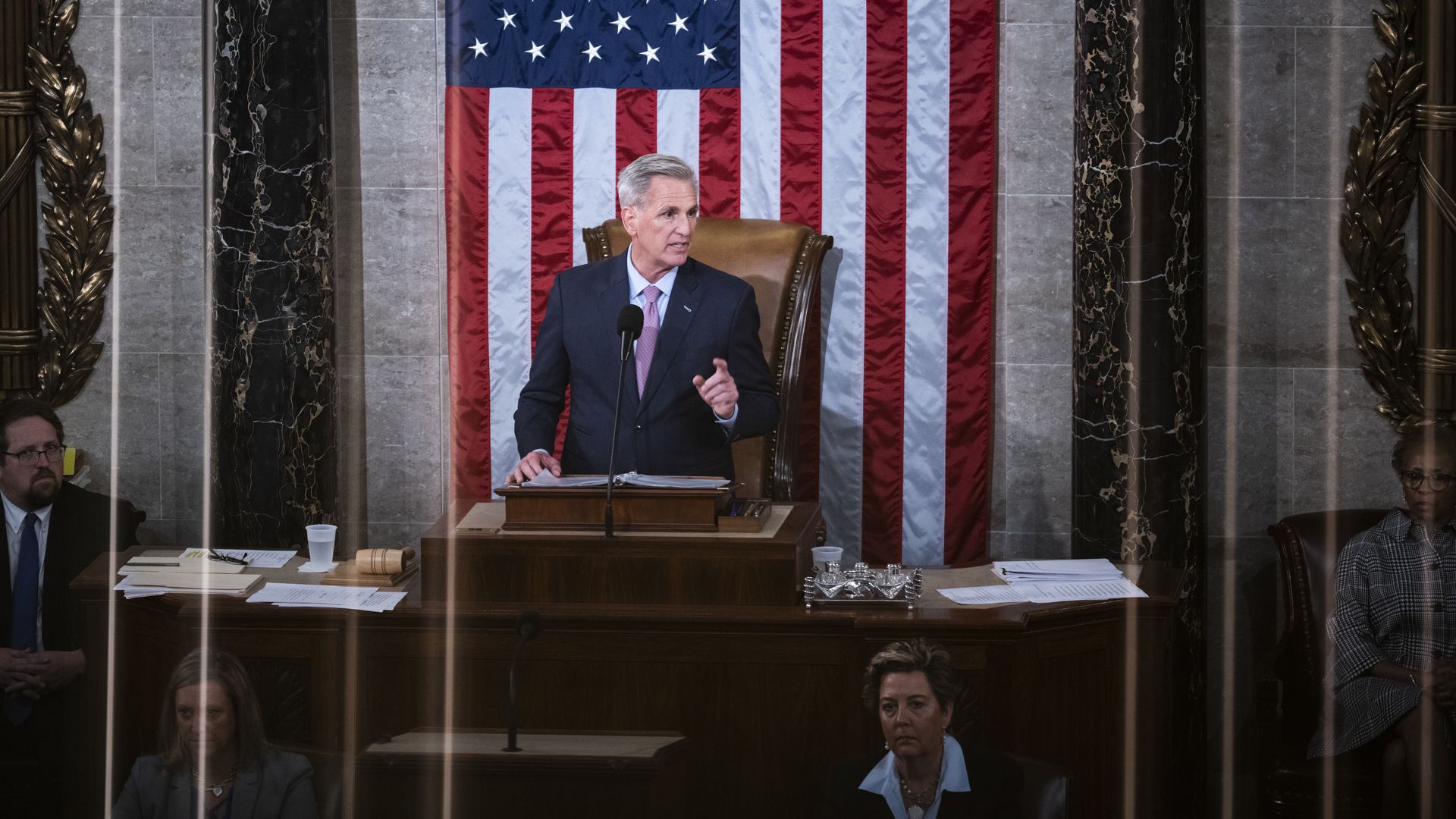 Speaker of the House Kevin McCarthy, R-Calif., addresses the 118th Congress on Saturday, January 7, 2023
