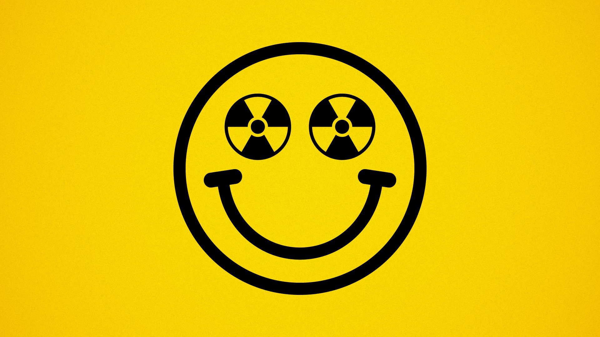 Illustration of a smiley face with radiation symbols for eyes.
