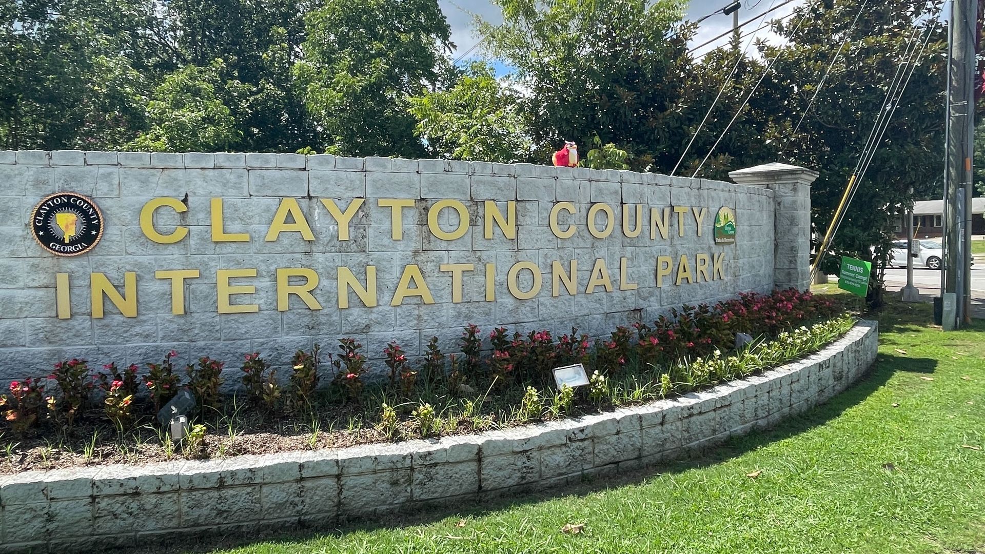 Image of Axios Atlanta mascot Phoenix 3000 at Clayton County International Park. 