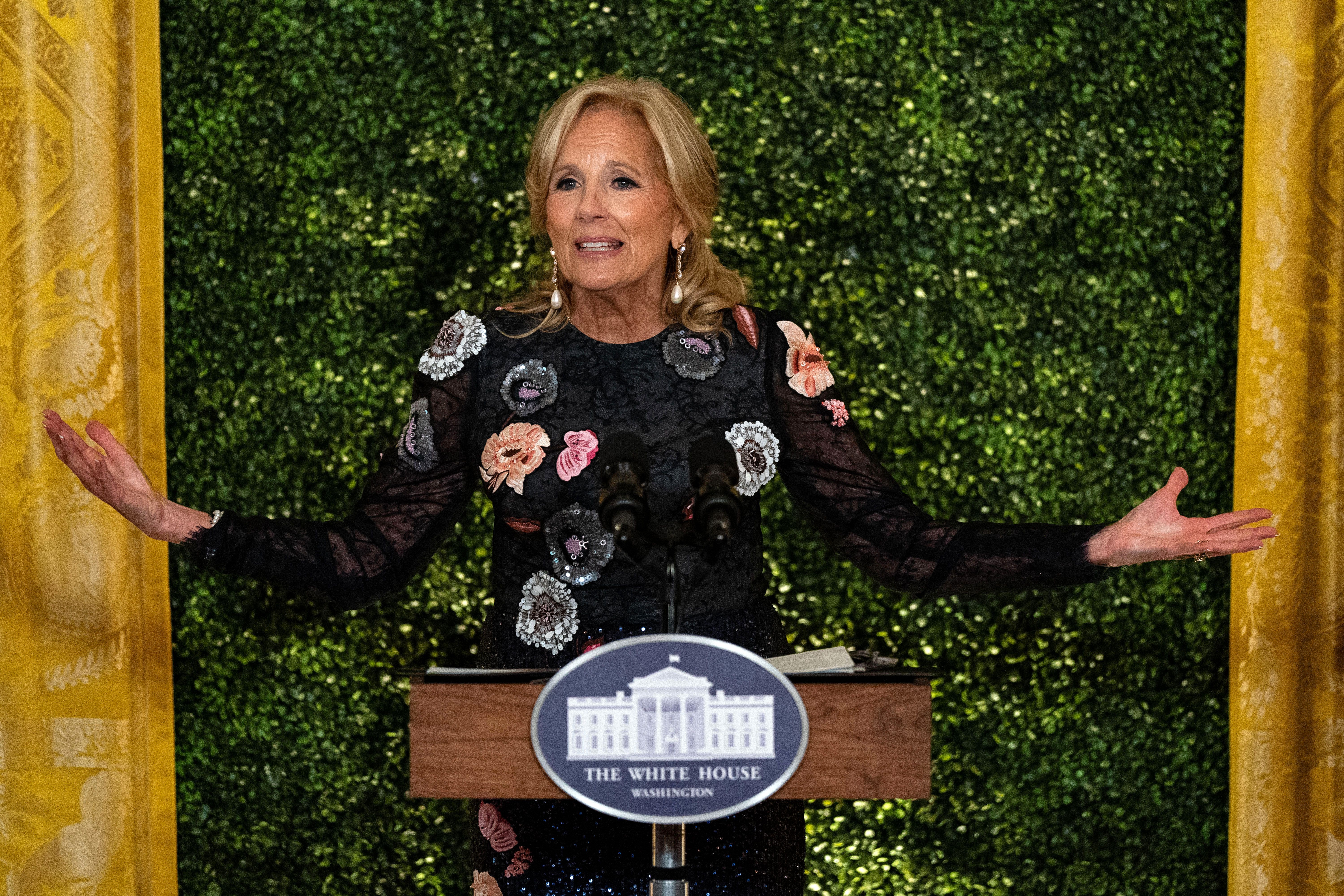 First lady Jill Biden speaks during the "Teachers of the Year" State Dinner at the White House on May 2, 2024 in Washington, DC. 
