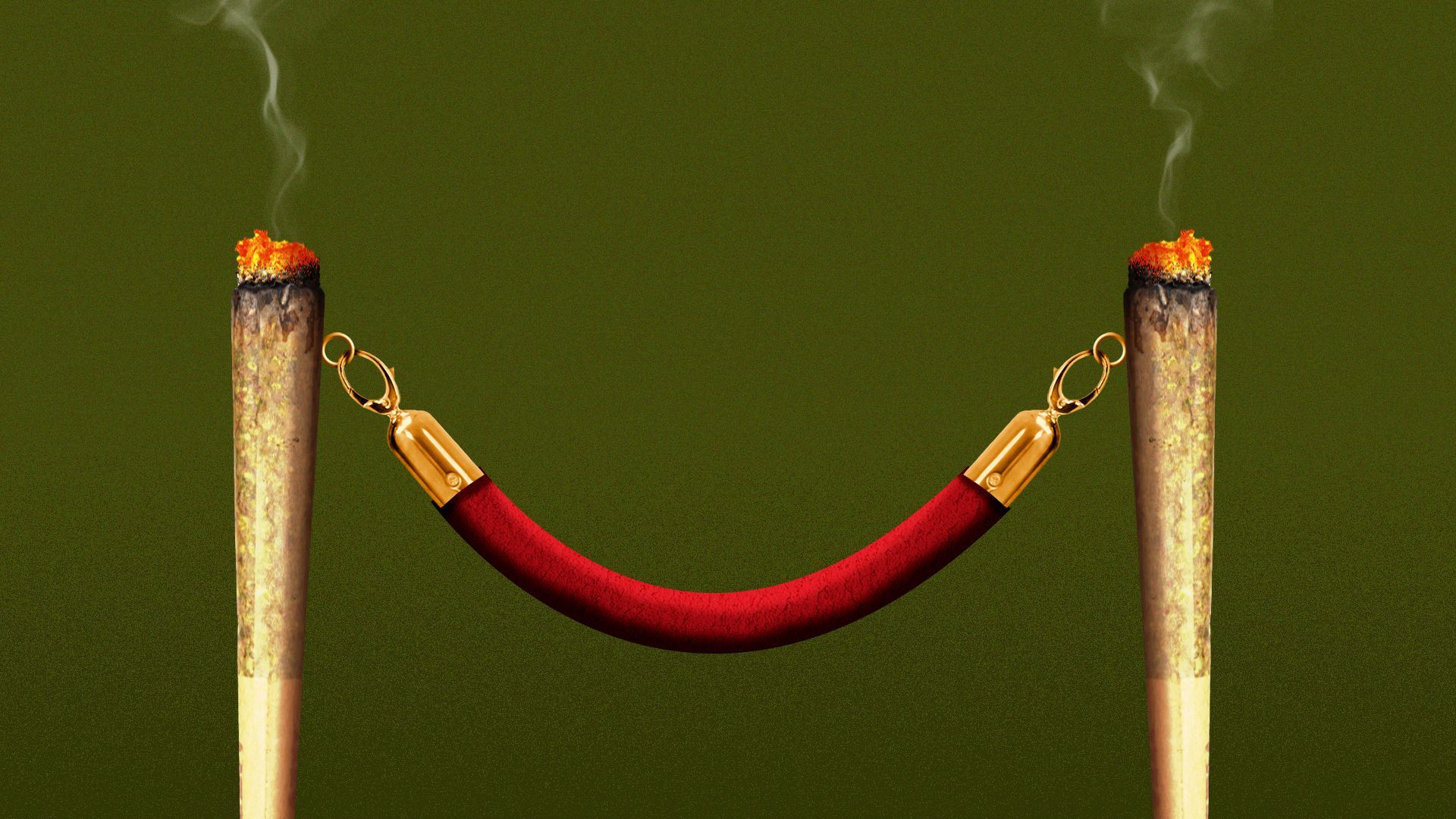 Illustration of a red, velvet rope hooked between two joints.