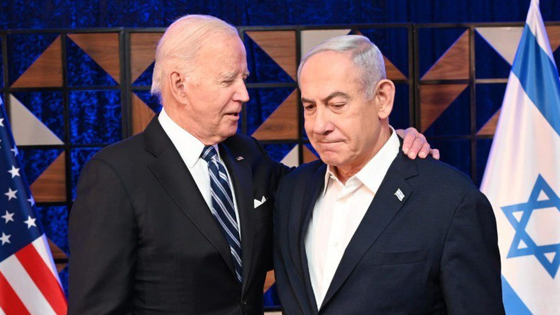 President Biden and Israeli Prime Minister Benjamin Netanyahu meet in Tel Aviv, Israel, on Oct. 18. Photo: Handout/GPO/Anadolu via Getty Images