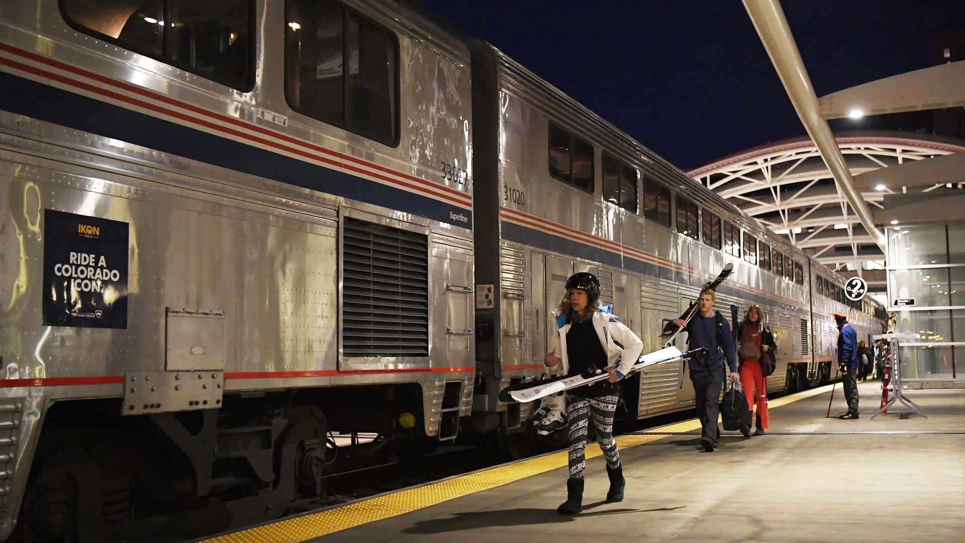 Passengers arrive at Union Station to board the Amtrak Winter Park Express ski train in 2019. Photo: Andy Cross/The Denver Post via Getty Images